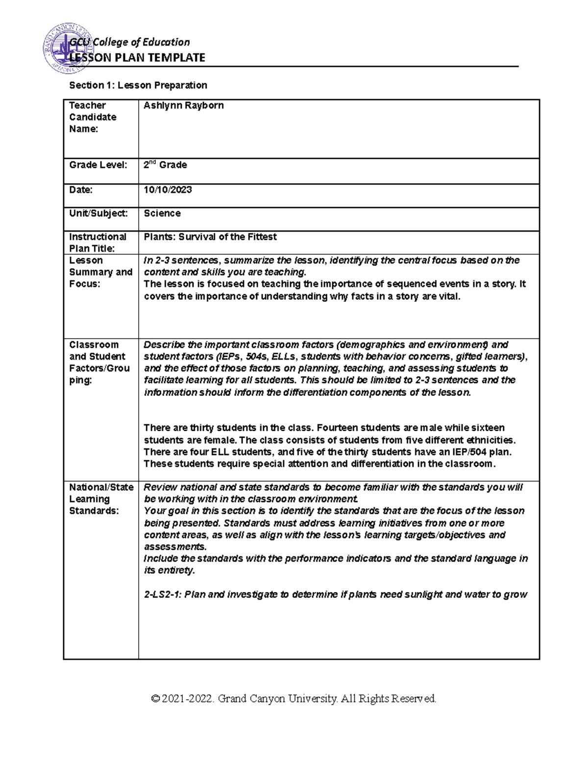 Coe Lesson Plan Templatedone - Lesson Plan Template Section 1: Lesson 