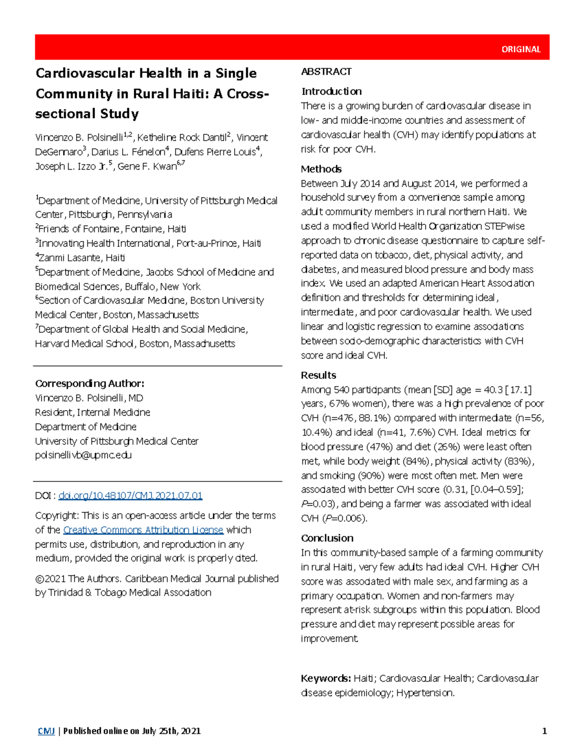 Rhetorical Analysis - Reading 2 - Cardiovascular health in Rural Haiti ...