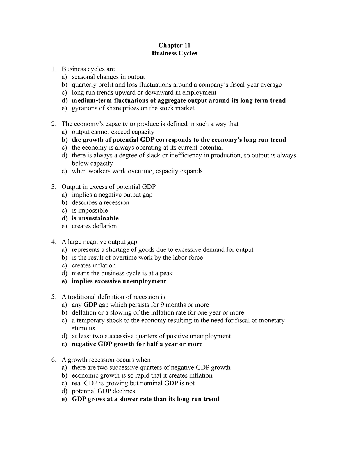 business cycle case study answers