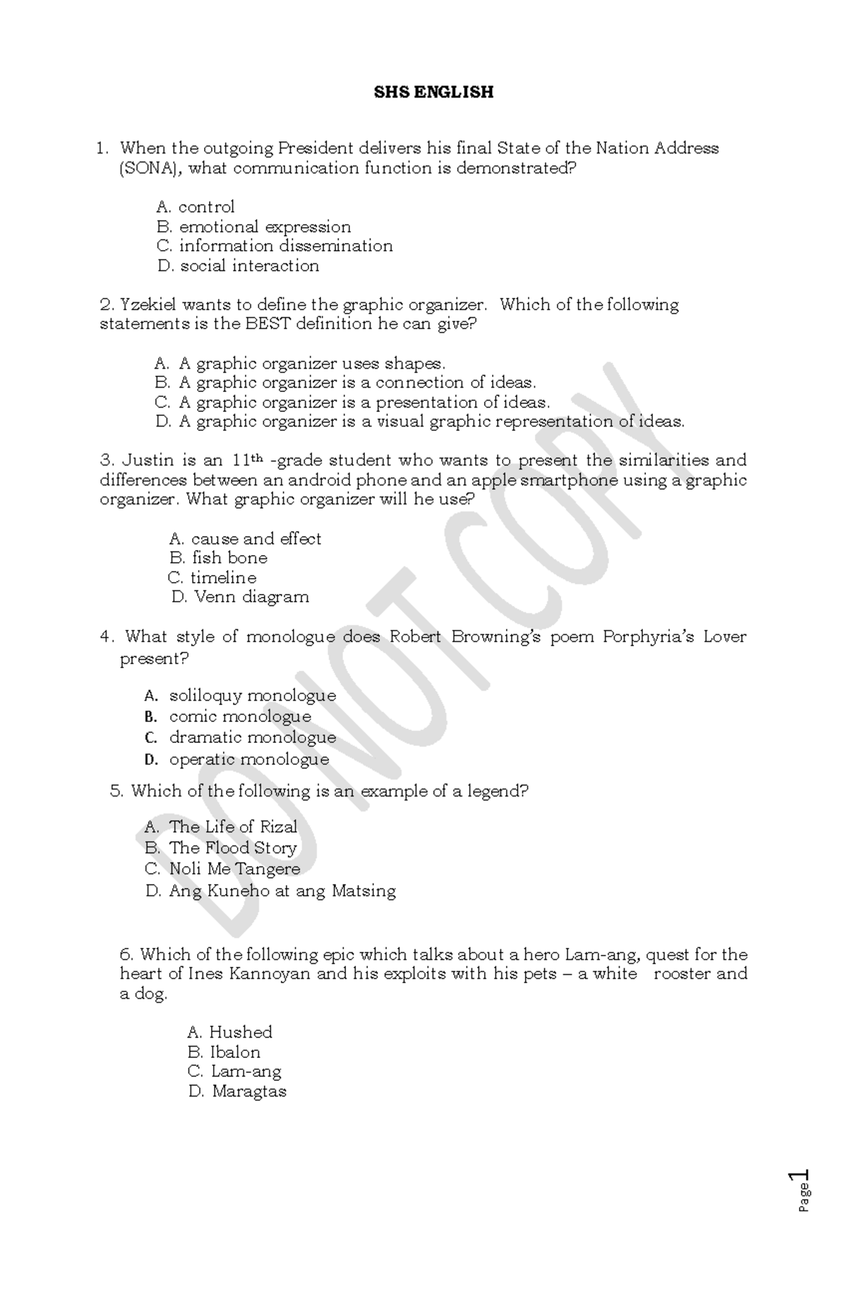 NAT English 12 - NAT PURPOSE - 1 SHS ENGLISH When the outgoing ...