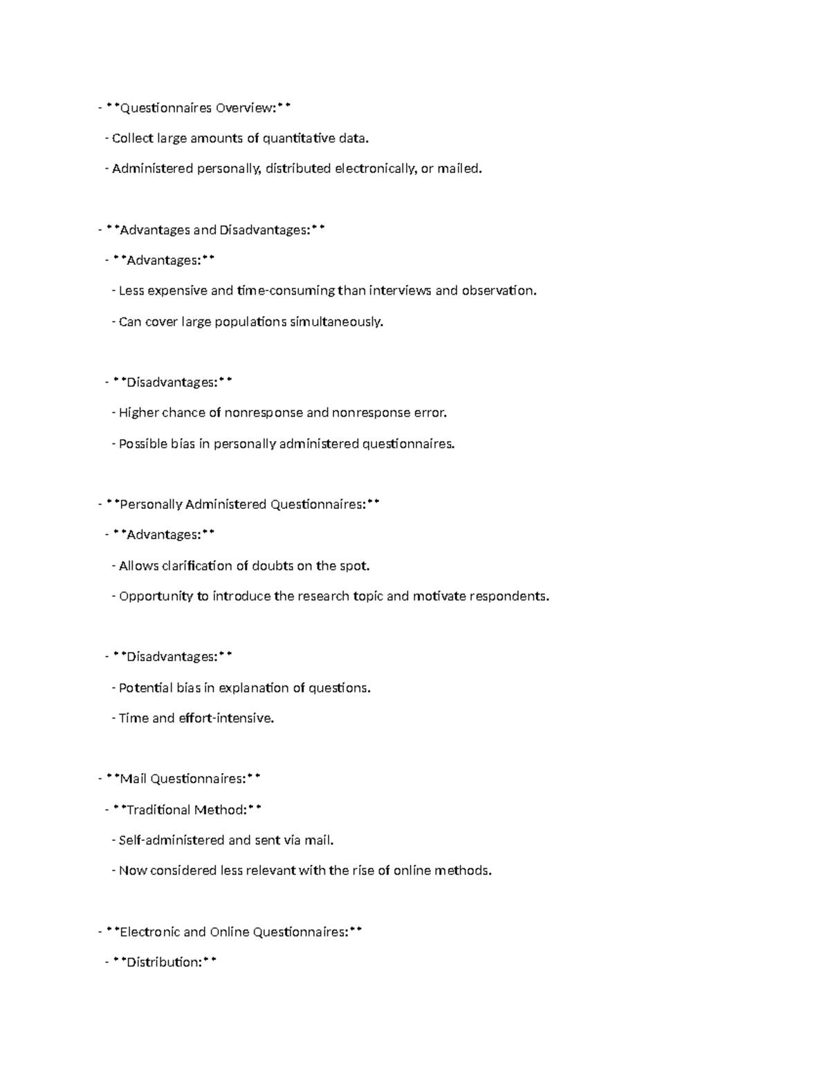 Srm chp 9 - Ffffff - Questionnaires Overview: Collect large amounts of ...