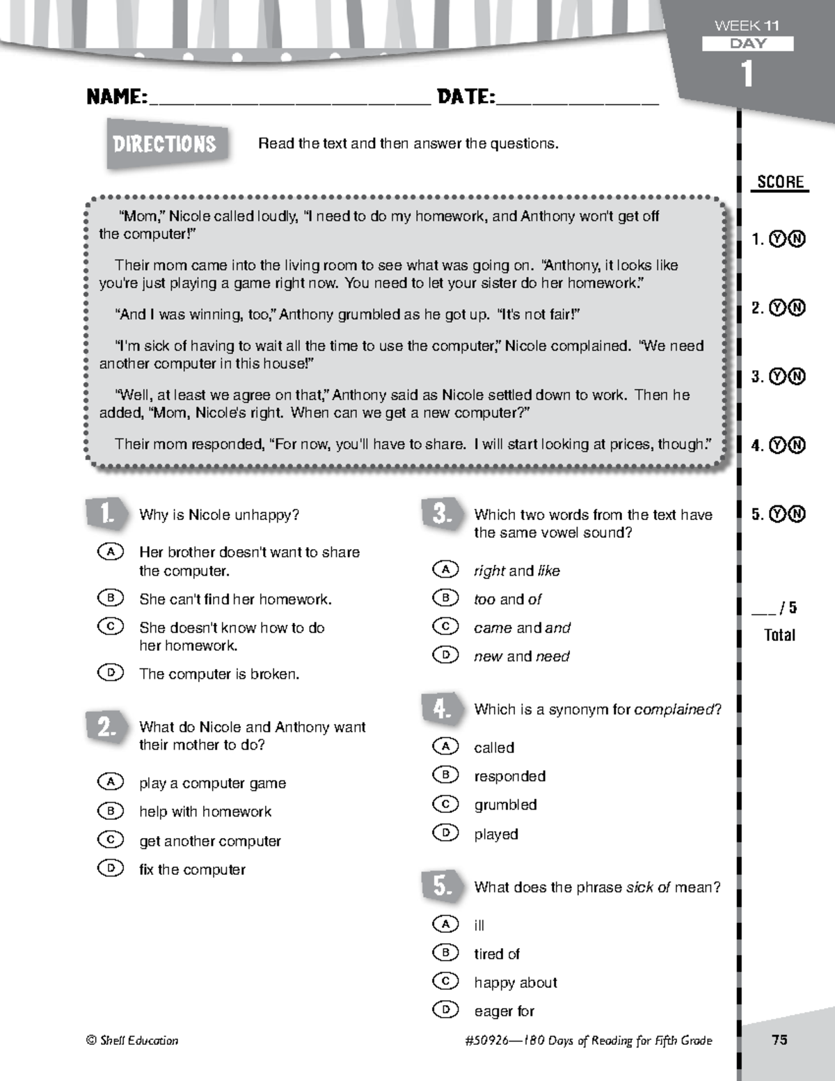 Week11week 1 to week 13 notes - Directions © Shell Education #50926—180 ...