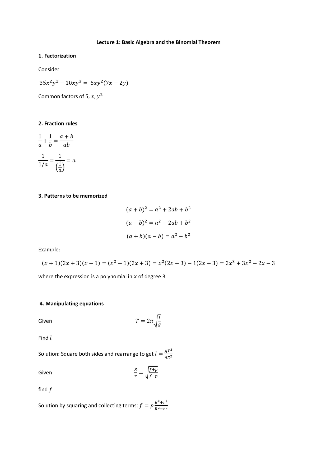 Lecture Notes For Physical Mathematics Course - Lecture 1: Basic ...