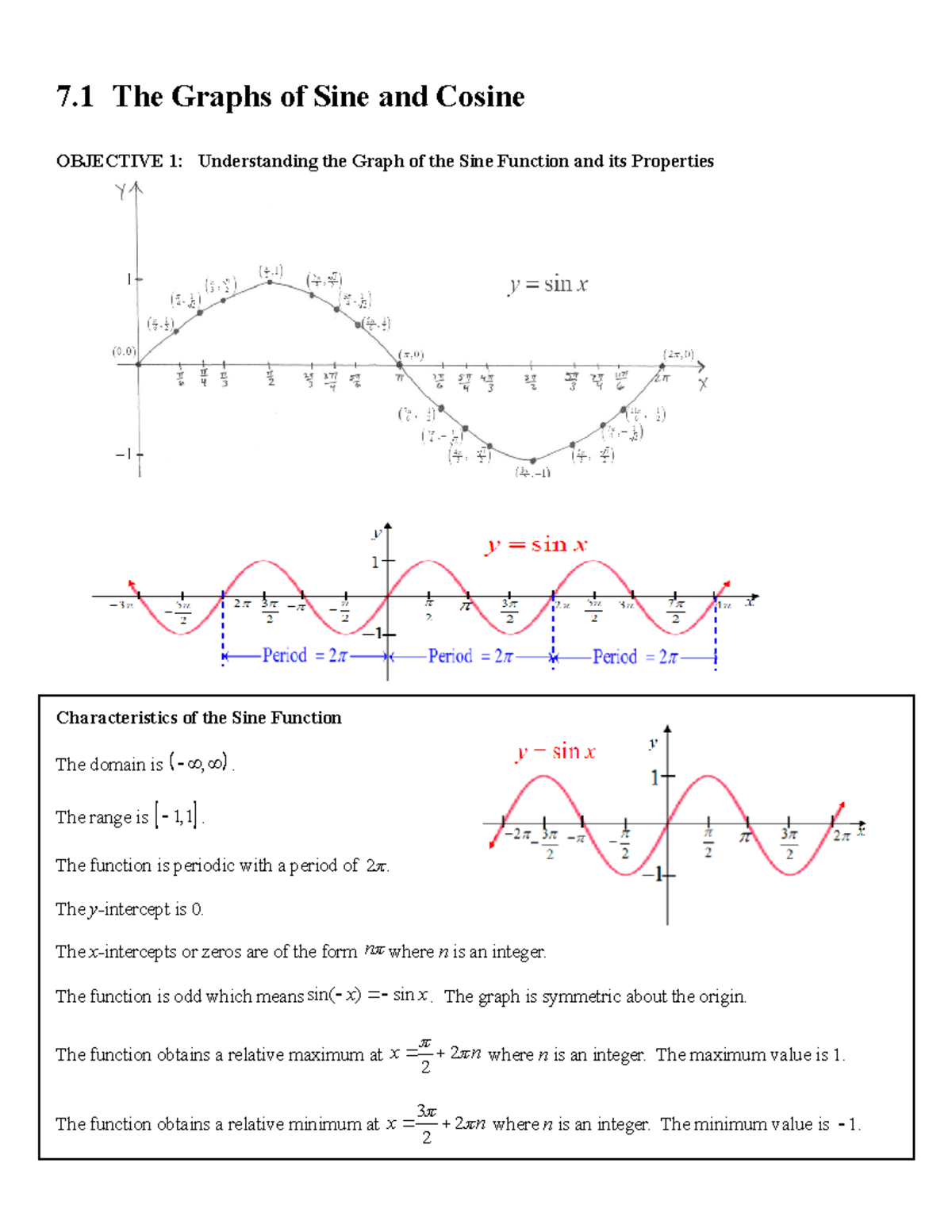 Sec 7 - Lecture notes 7 - 7 The Graphs of Sine and Cosine OBJECTIVE 1 ...