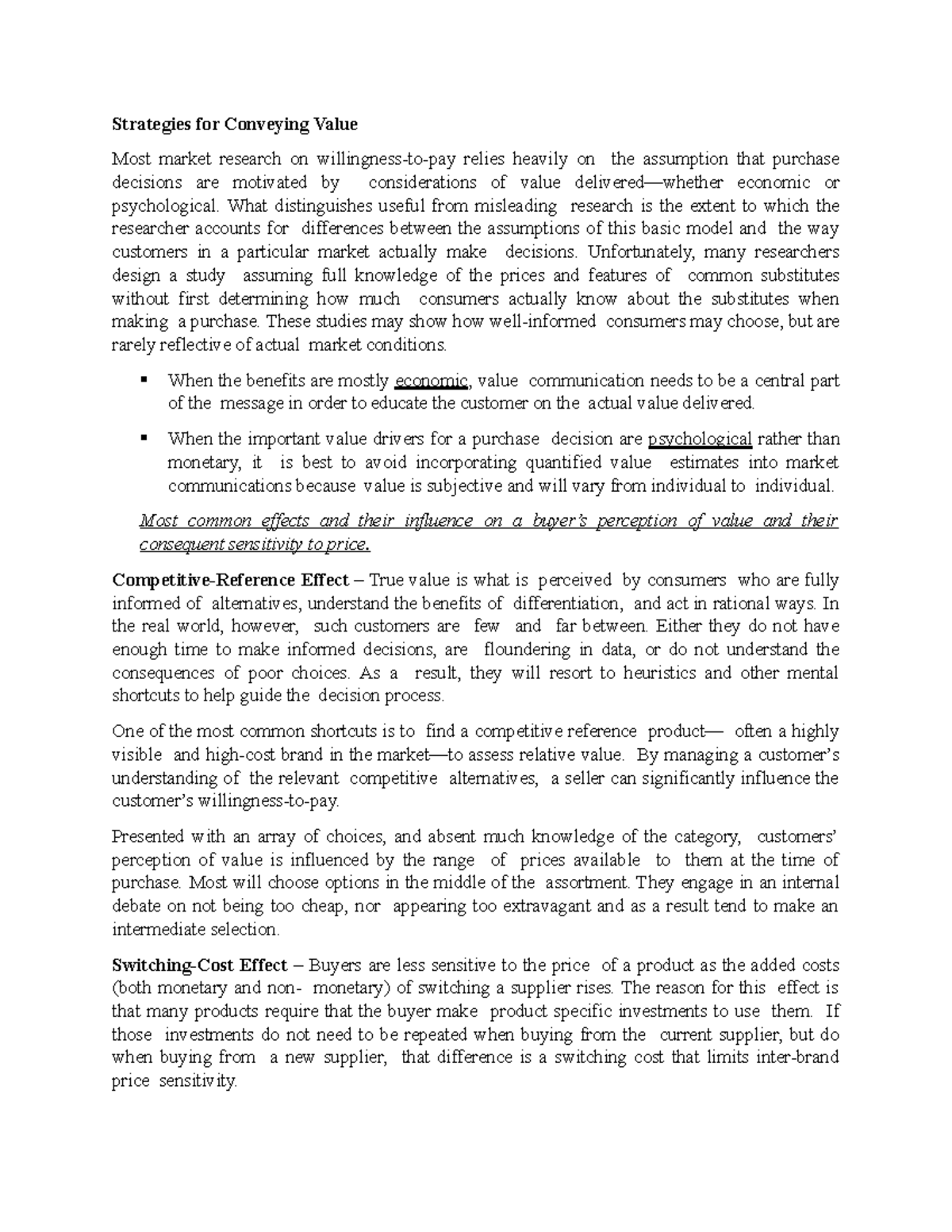 Strategies for Conveying Value What distinguishes useful from