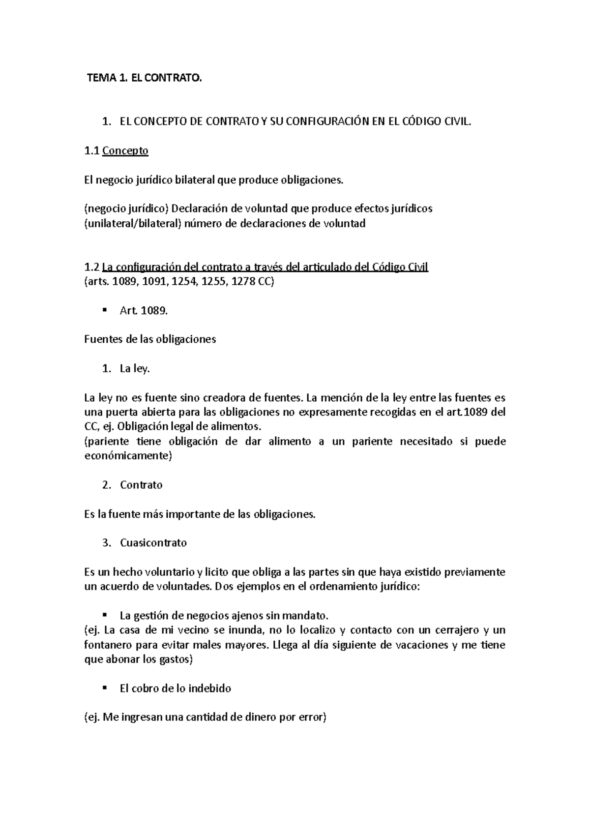 Derecho DE Obligaciones Y Contratos. - TEMA 1. EL CONTRATO. 1. EL ...