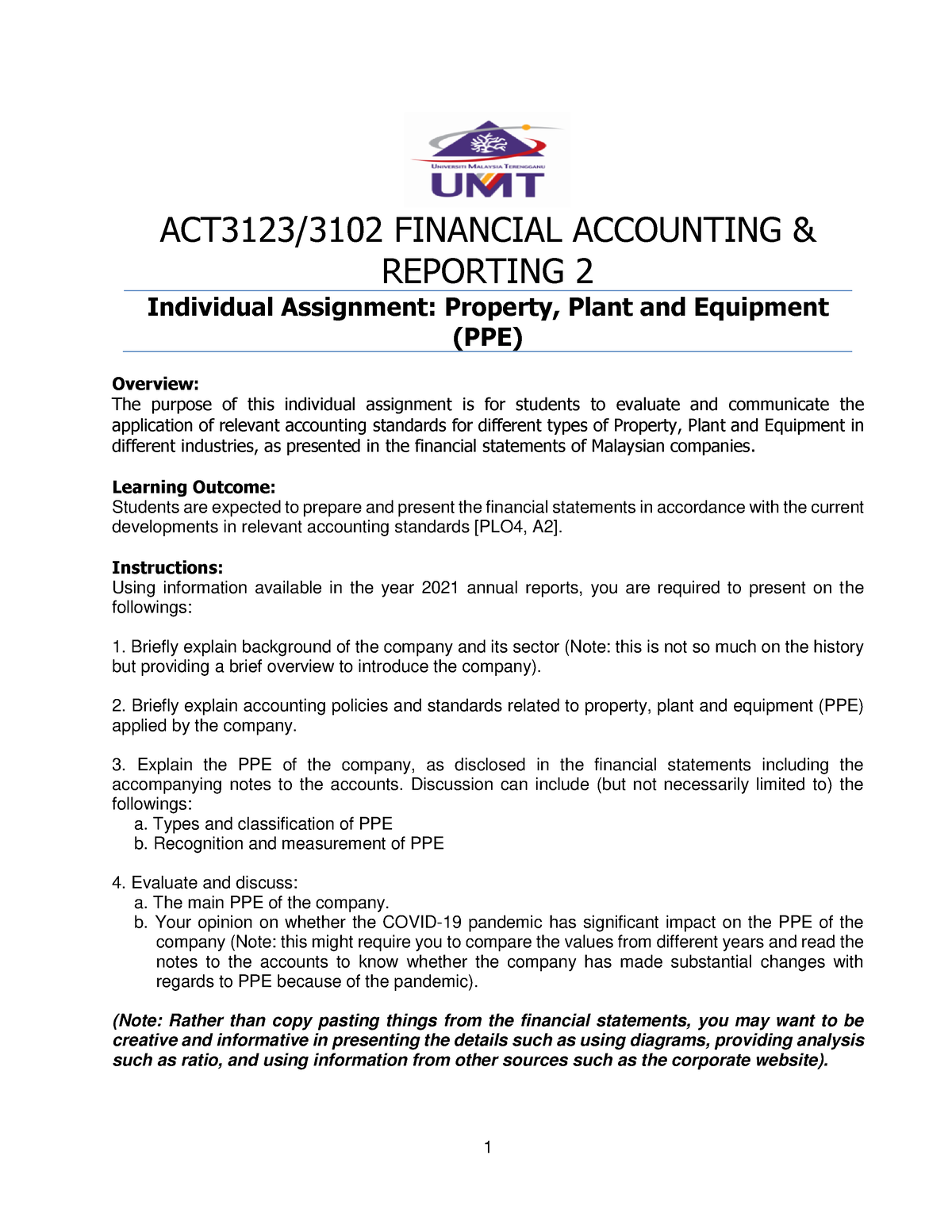 Individual Assignment 2022 - 1 ACT3123/3102 FINANCIAL ACCOUNTING ...