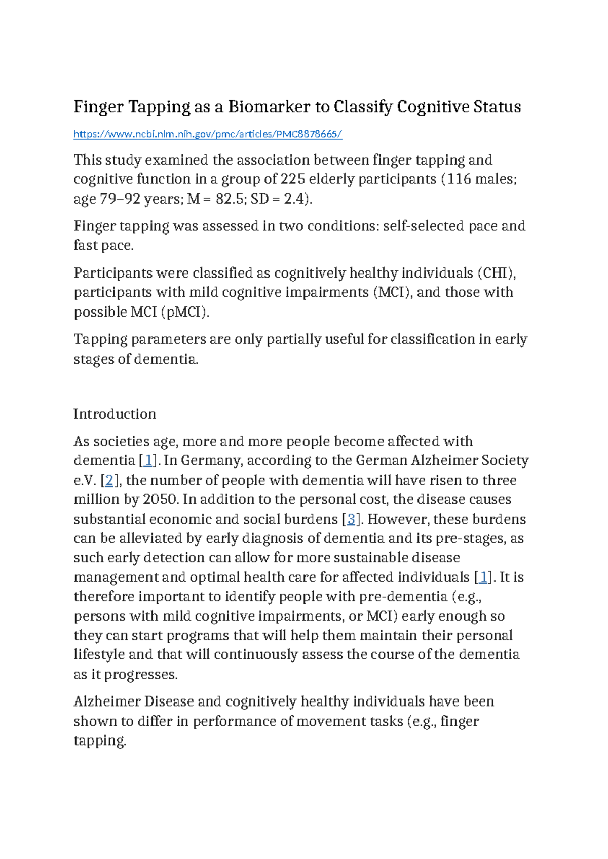 Finger Tapping as a Biomarker to Classify Cognitive Status - nlm.nih ...
