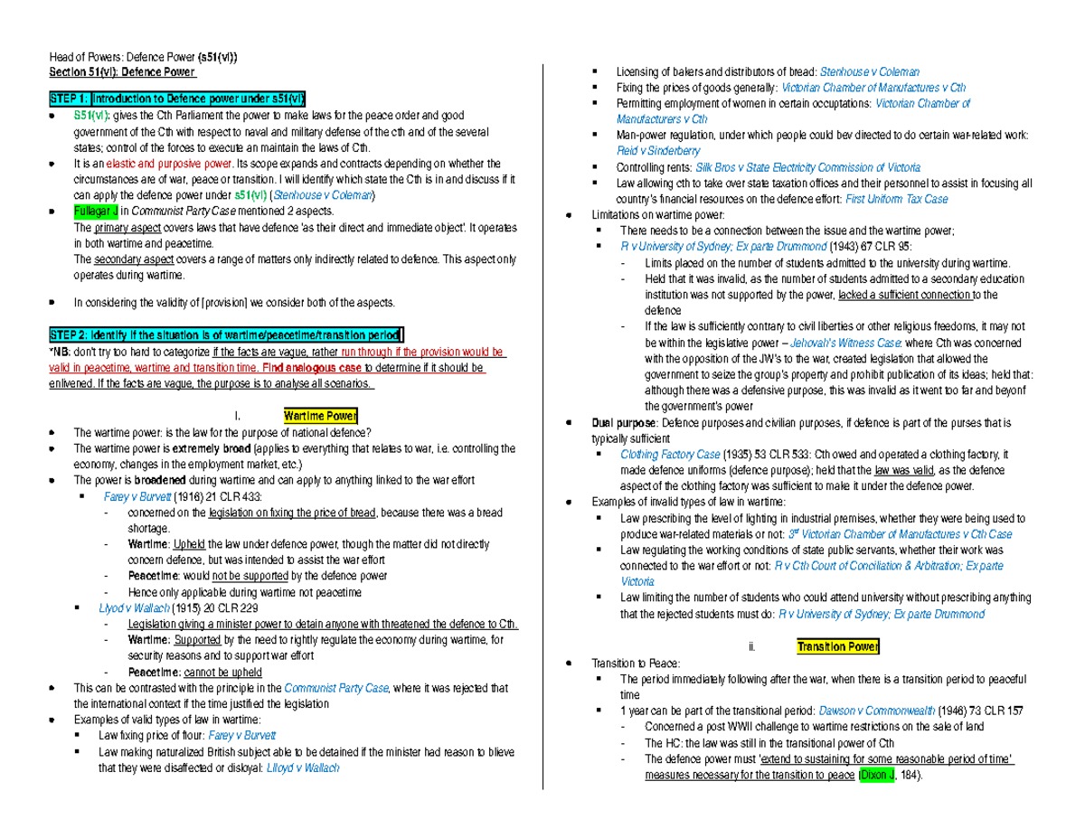 Template - Defence Power - Section 51(vi): Defence Power STEP 1 ...