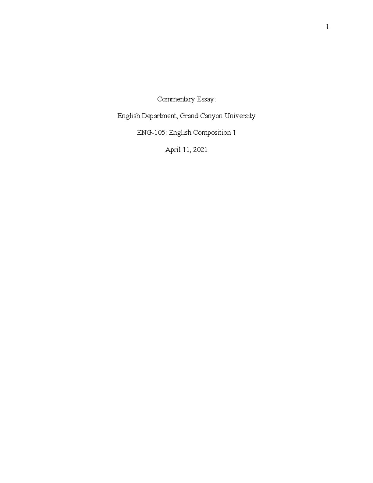 ENG-105 Commentary Essay - Commentary Essay: English Department, Grand ...