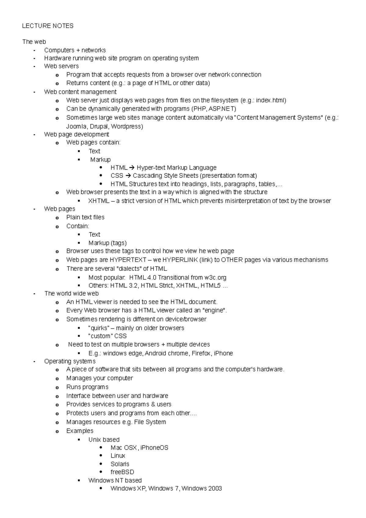 Web Systems Notes week 1-7 - LECTURE NOTES The web - Computers ...