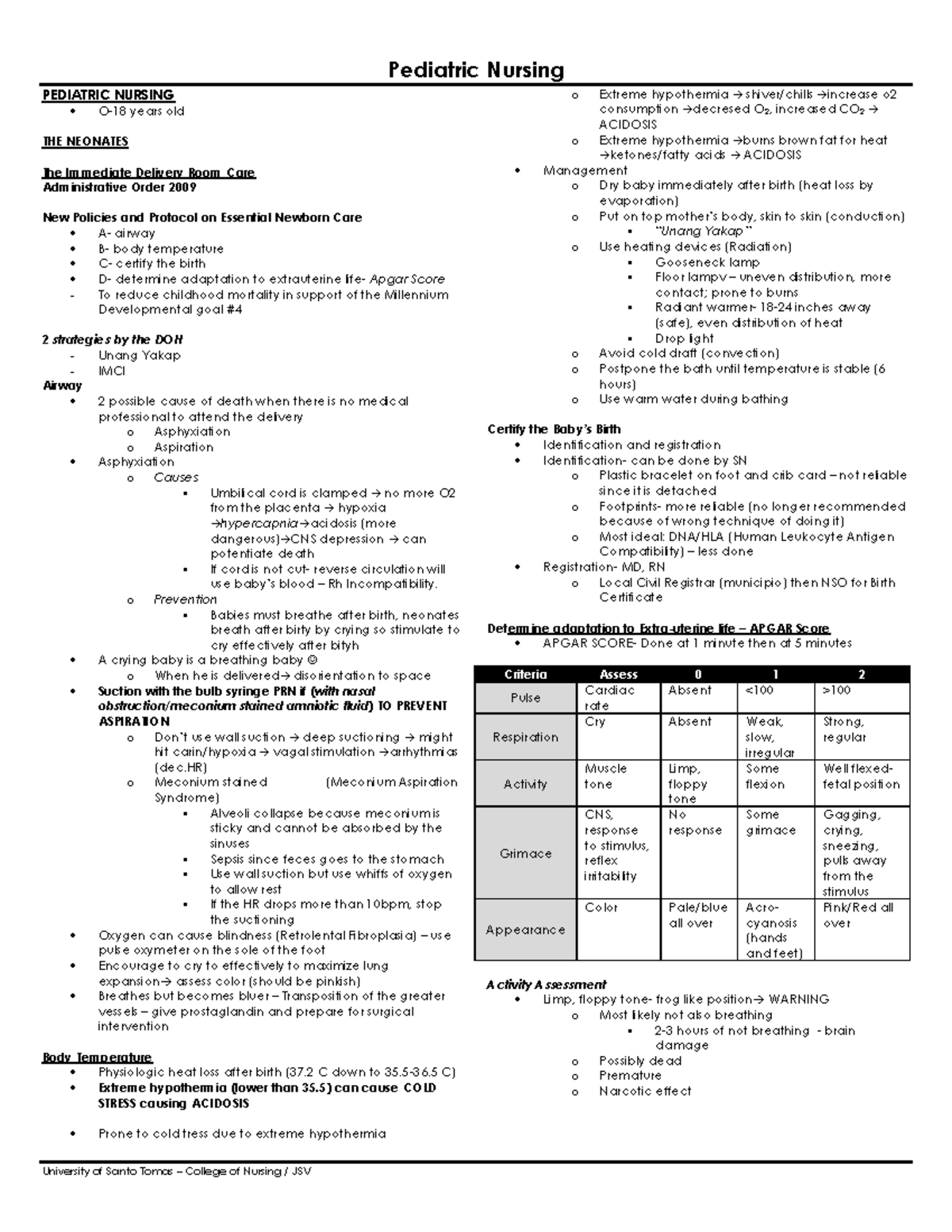 NURSING NOTES LECTURE - PEDIATRIC NURSING ####### O-18 years old ...