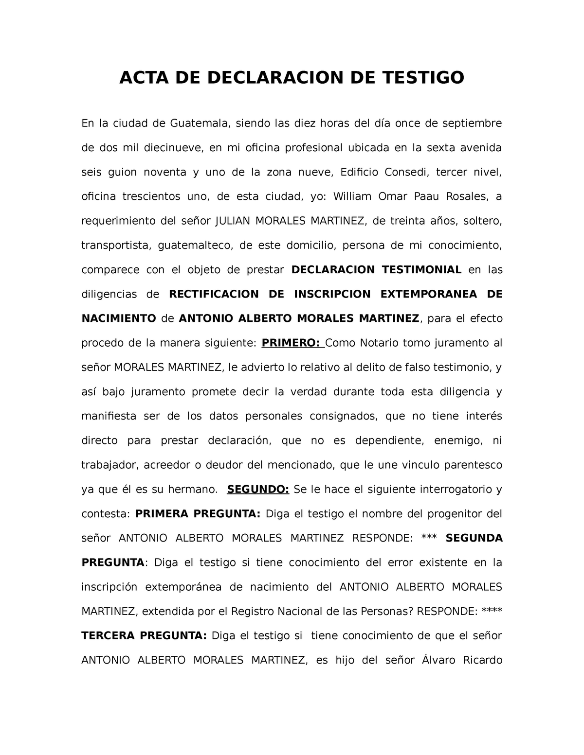 Acta De Declaracion De Testigo Acta De Declaracion De Testigo En La Ciudad De Guatemala 5999