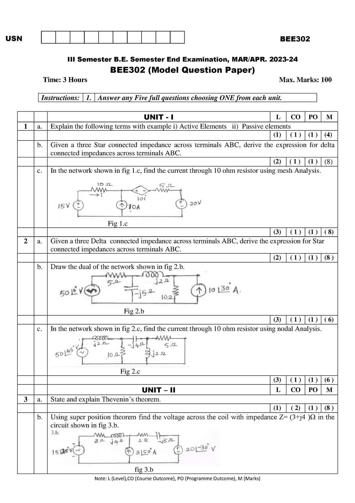 BEE302 - USN III Semester B. Semester End Examination, MAR/APR. 2023 ...