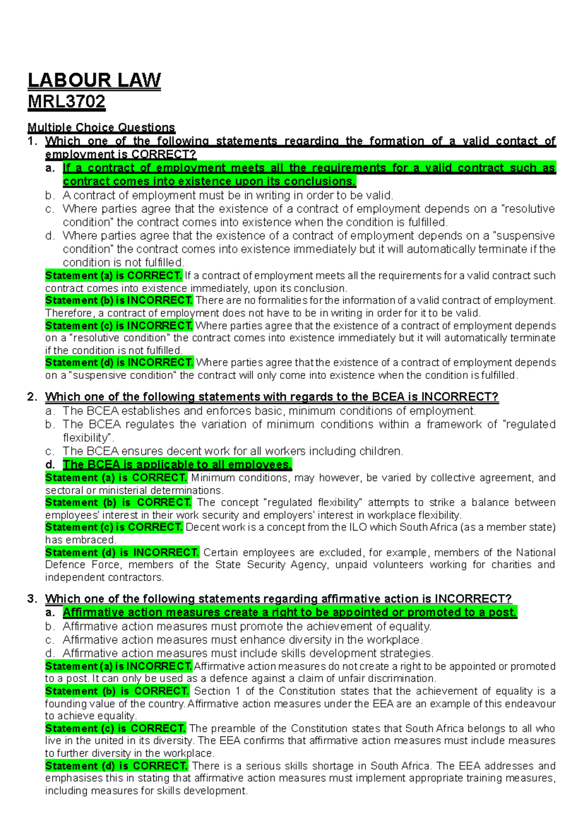 MRL 3702 notes 5 2024 - Summary LABOUR LAW - LABOUR LAW MRL Multiple ...