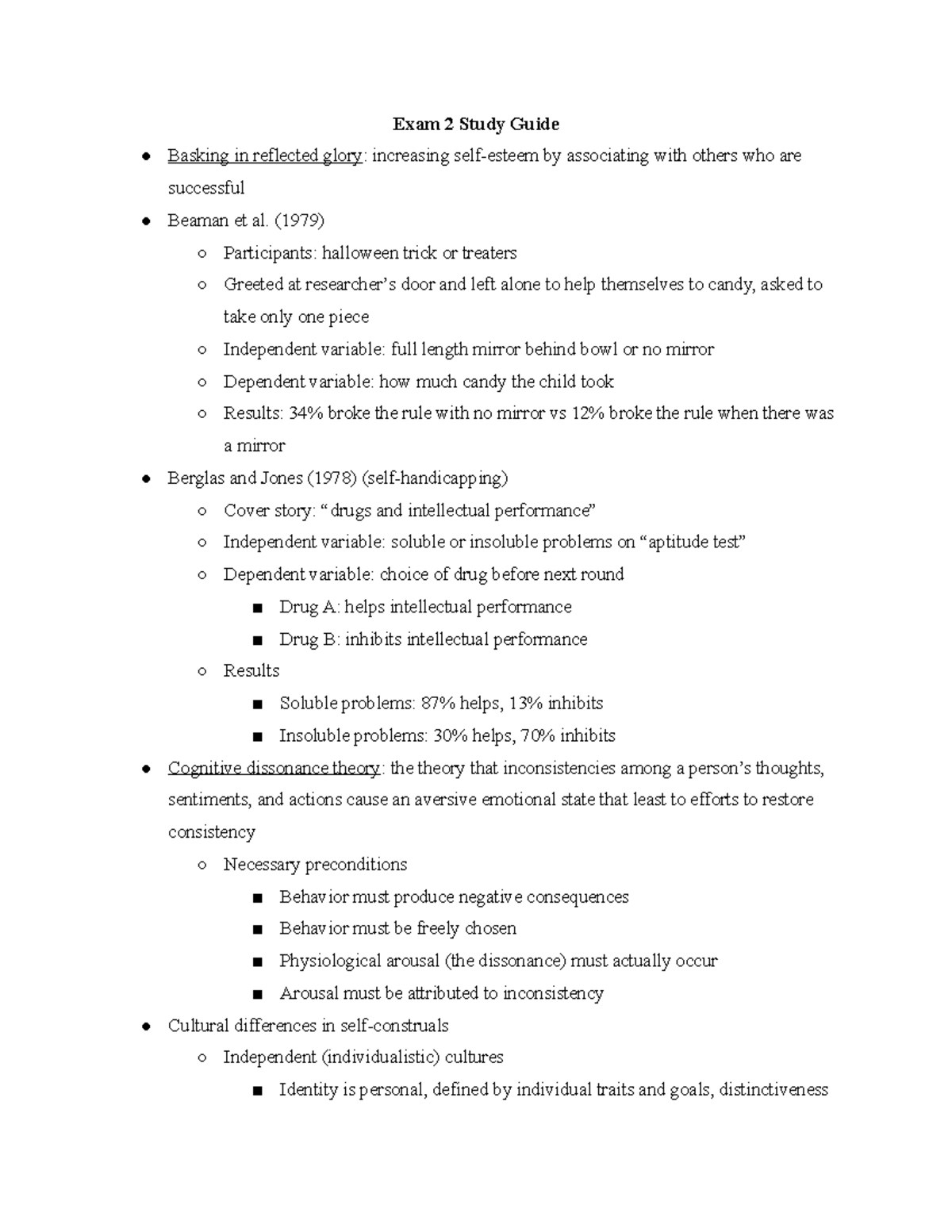 PSYCH360 Exam 2 Study Guide - Exam 2 Study Guide Basking In Reflected ...