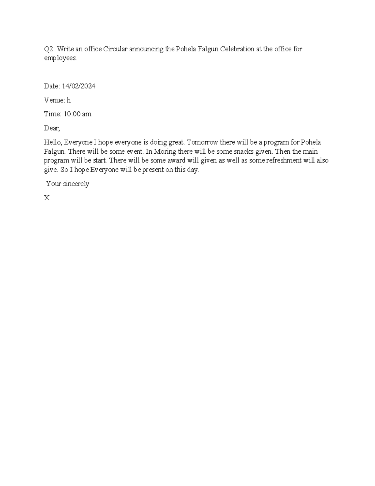 Practice Materials 2 Q2 Write an office Circular announcing the