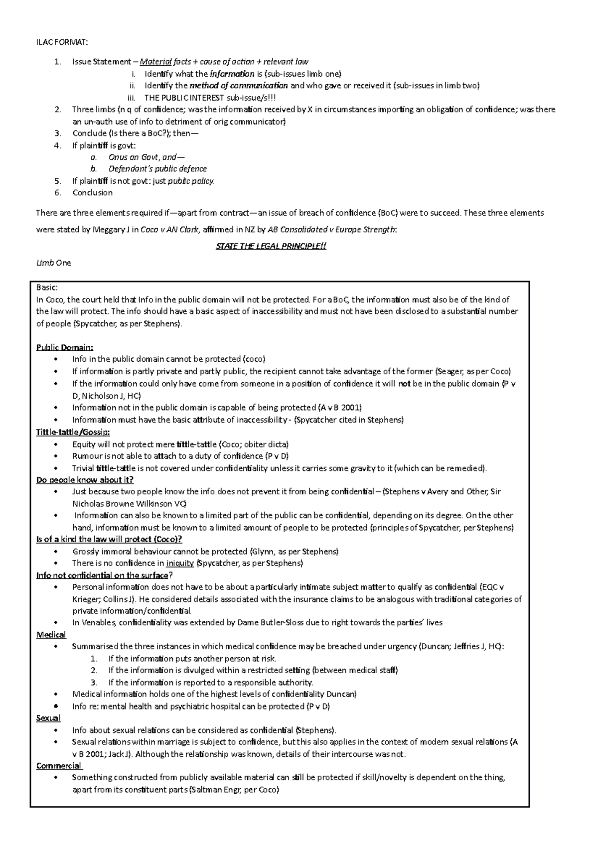 Edited cheat sheet - ILAC FORMAT: Issue Statement – Material facts ...
