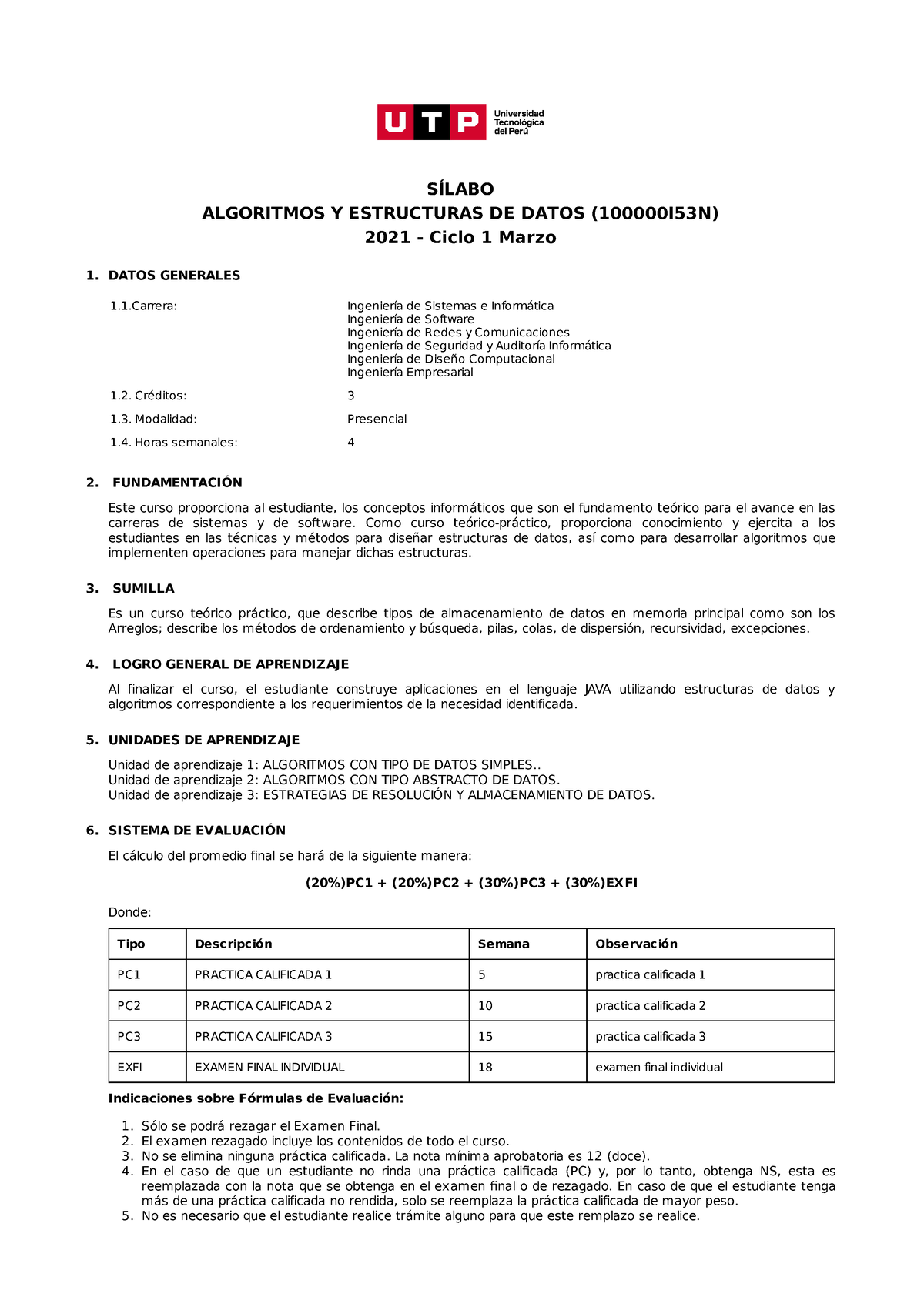 100000 I53n Algoritmos Yestructuras De Datos SÍlabo Algoritmos Y Estructuras De Datos 