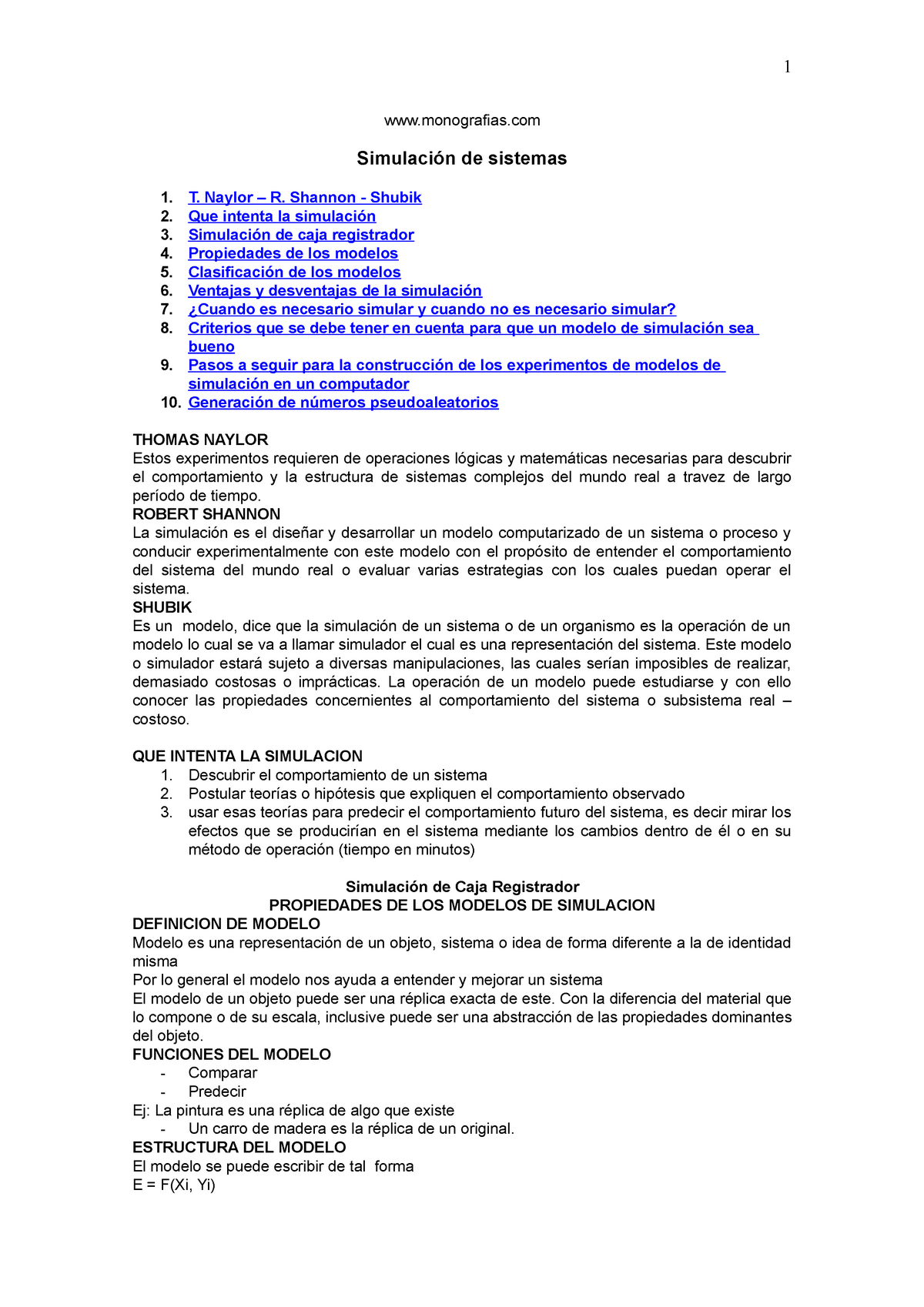 Simulacion-sistemas - monografias Simulación de sistemas T. Naylor – R.  Shannon - Shubik Que intenta - Studocu