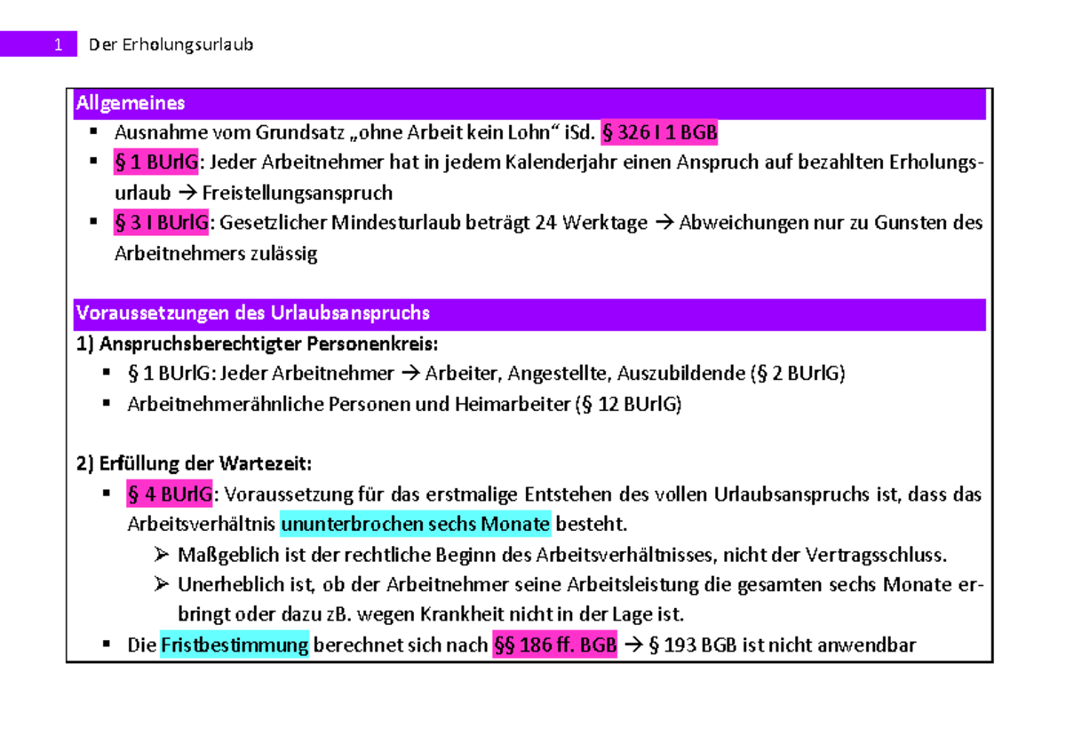 Erholungsurlaub - Skript - Kurseinheit 2 - SS 2016 - 1 Der ...