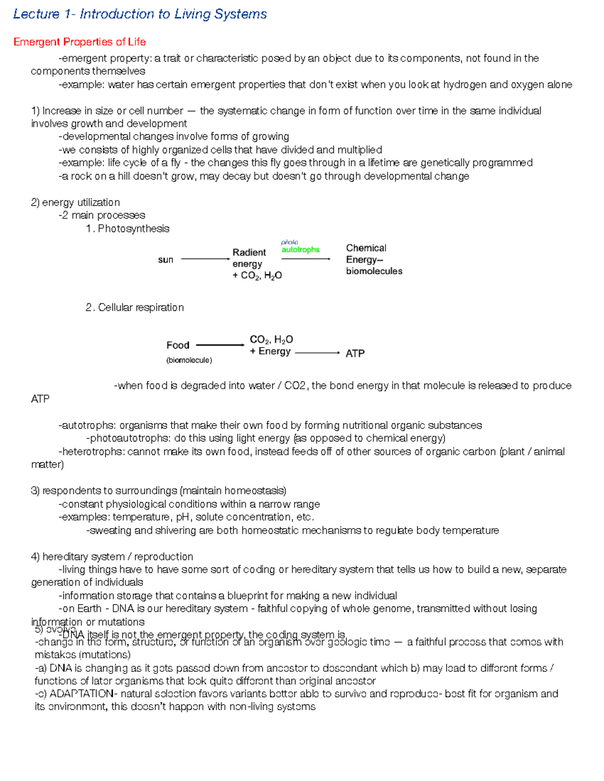Notes - Part 1 - BIO 1AL - Studocu