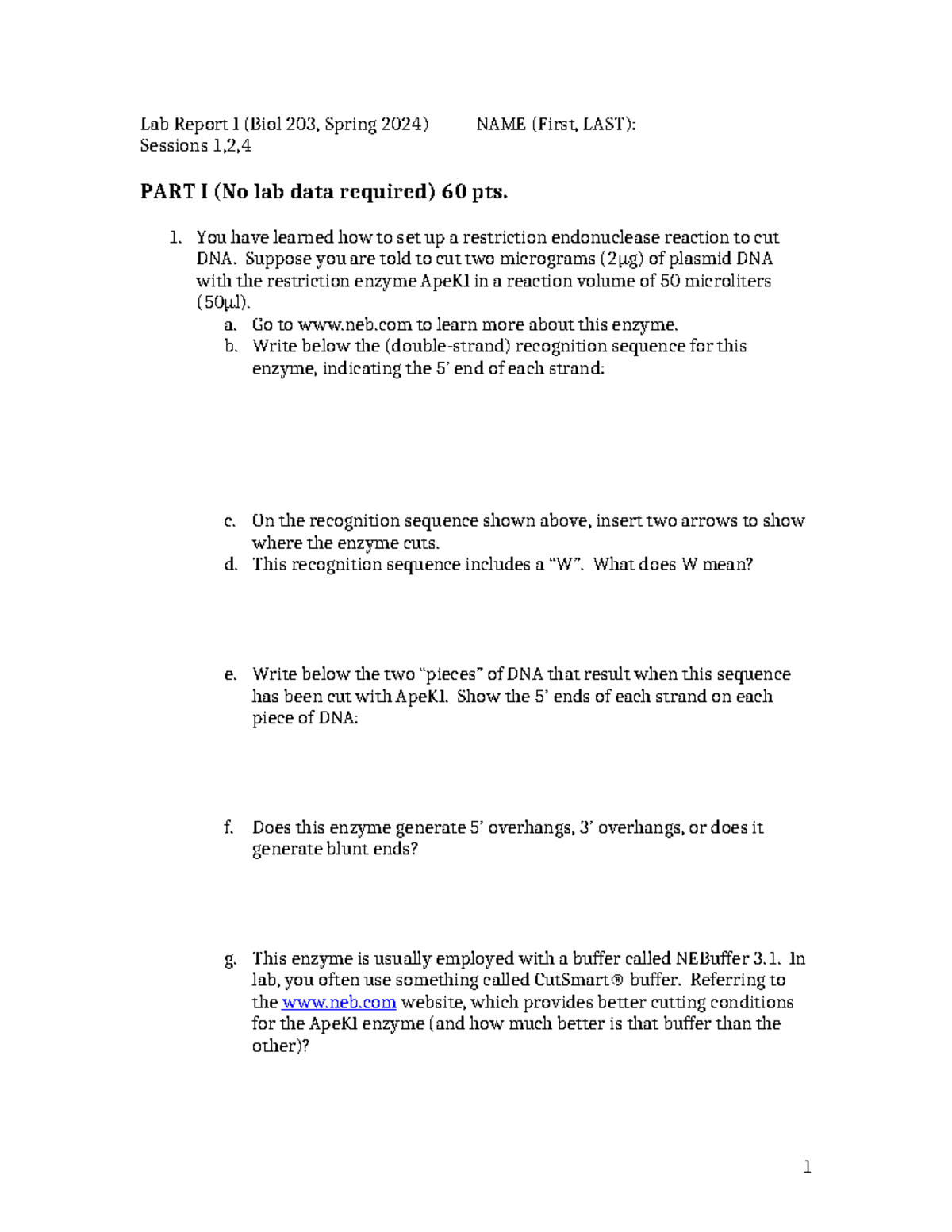 203 Report I-template-Spring 2024 - Lab Report I (Biol 203, Spring 2024 ...