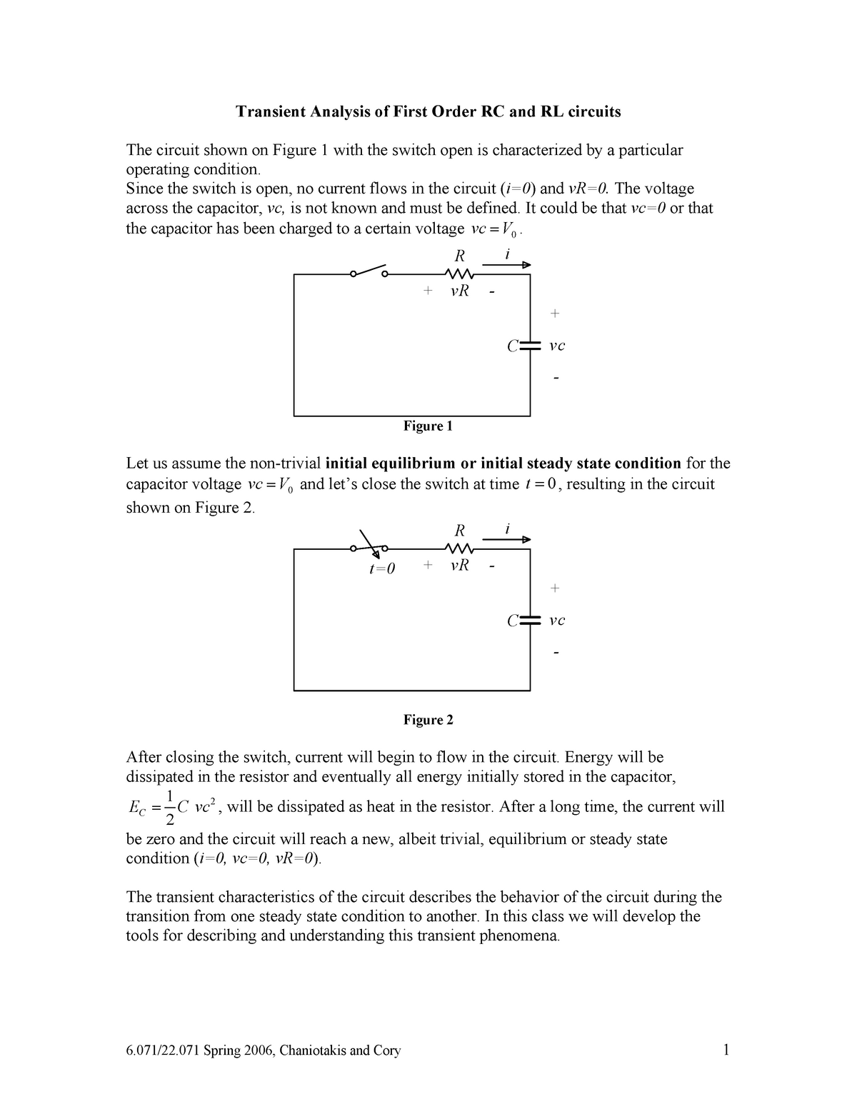 Transient 1 Rl Rc - Transient Analysis Of First Order RC And RL ...