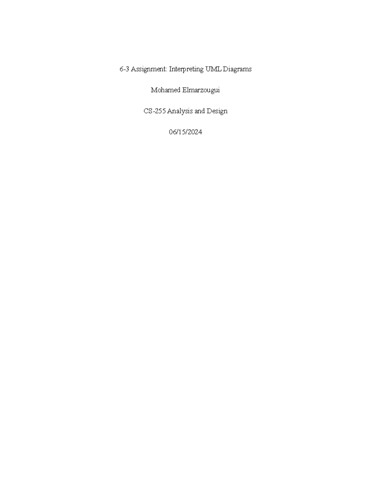 6-3 Assignment Interpreting UML Diagrams - 6-3 Assignment: Interpreting ...