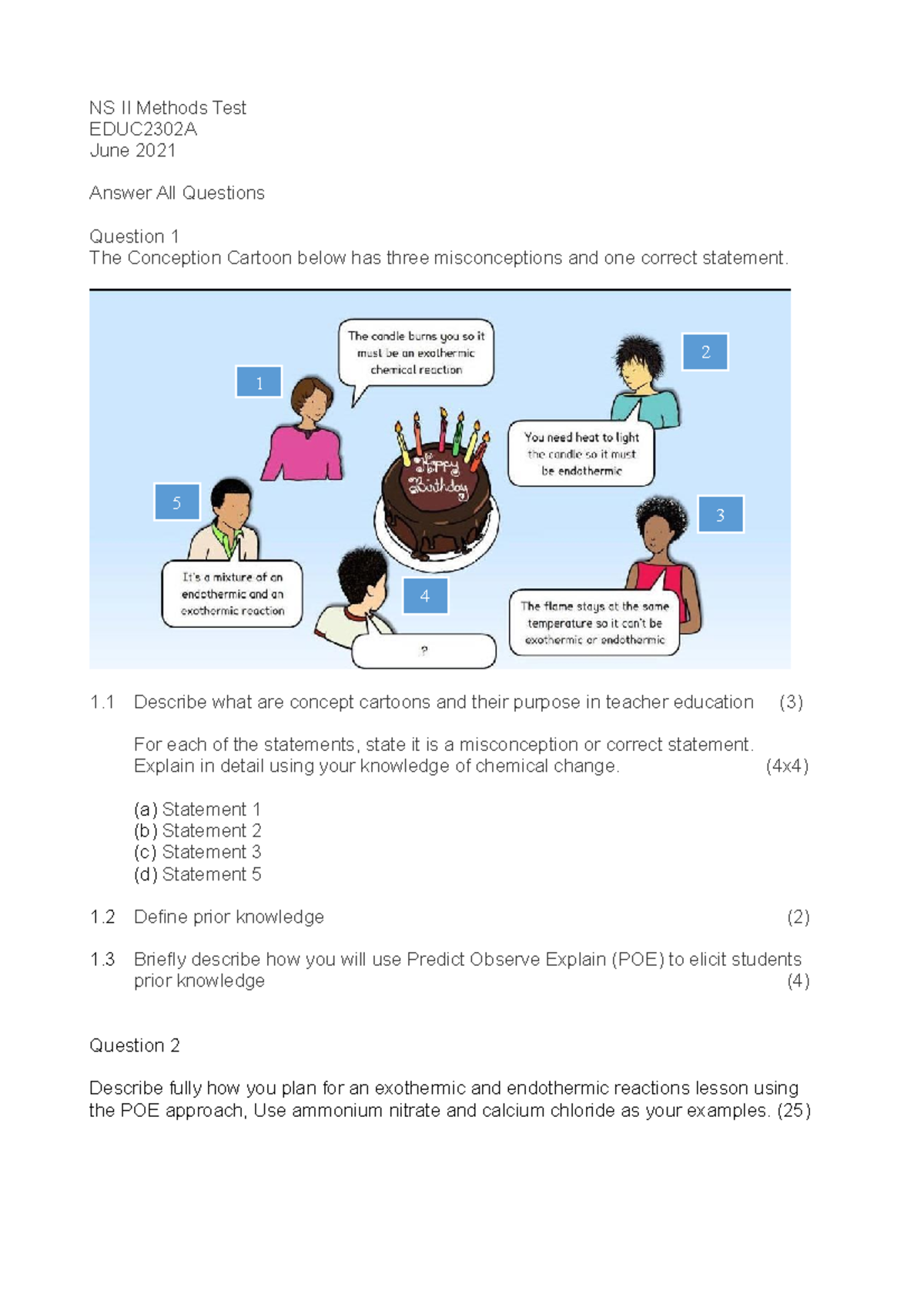 NSII Methods Test - PRACTICAL - NS II Methods Test EDUC2302A June 2021 ...