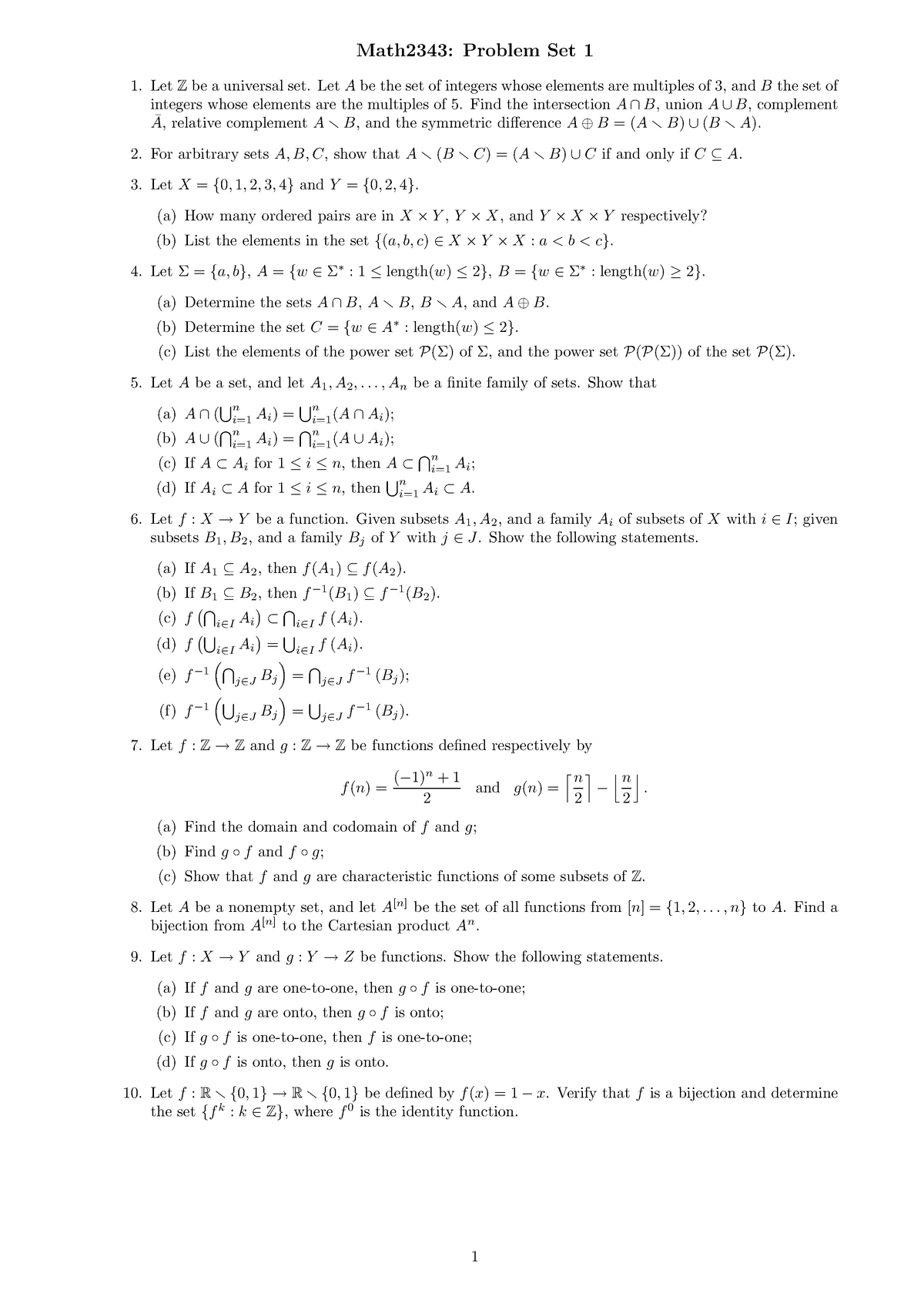 Problem Set 1 Beifang Chen Discrete Structure Math2343 Studocu