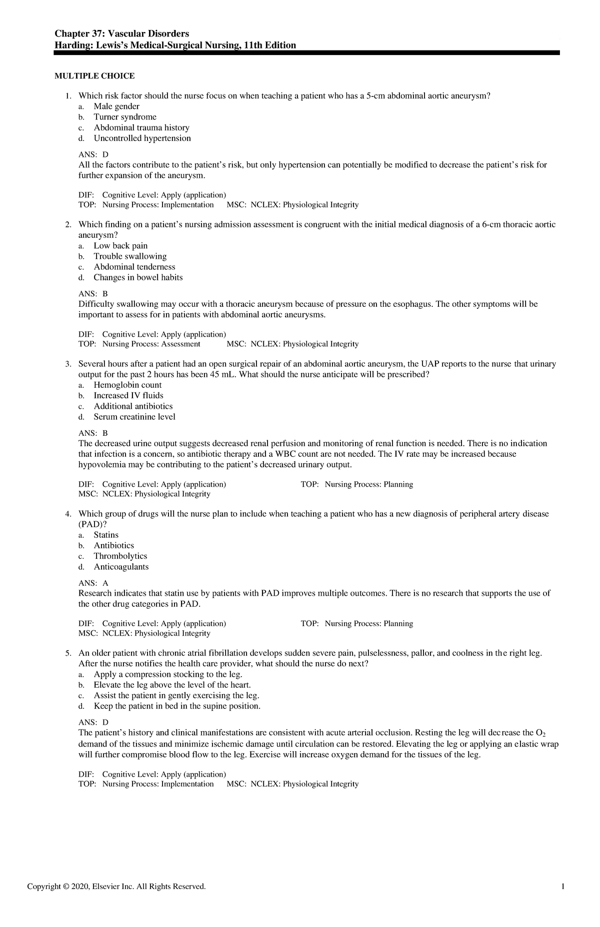 Exam View - CH0037 Harding 11e TB - Chapter 37: Vascular Disorders ...