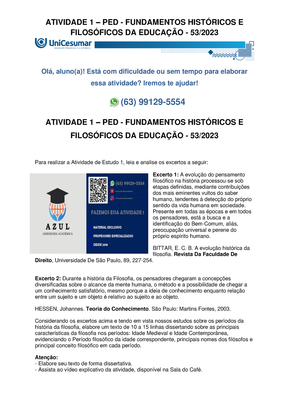 Atividade 1 – PED - Fundamentos Históricos E Filosóficos DA Educação ...