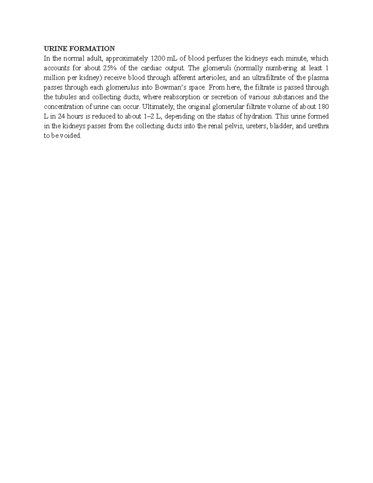 Urine Formation Biochem Studocu