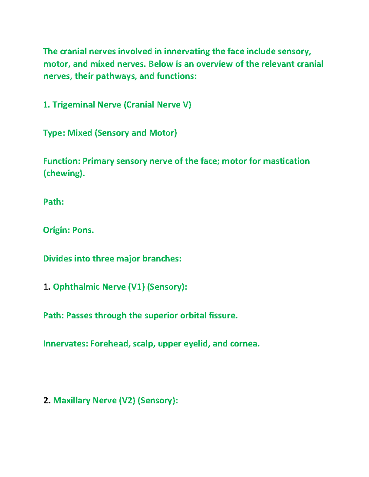 Head and neck hand out 1 - GOOD - The cranial nerves involved in ...