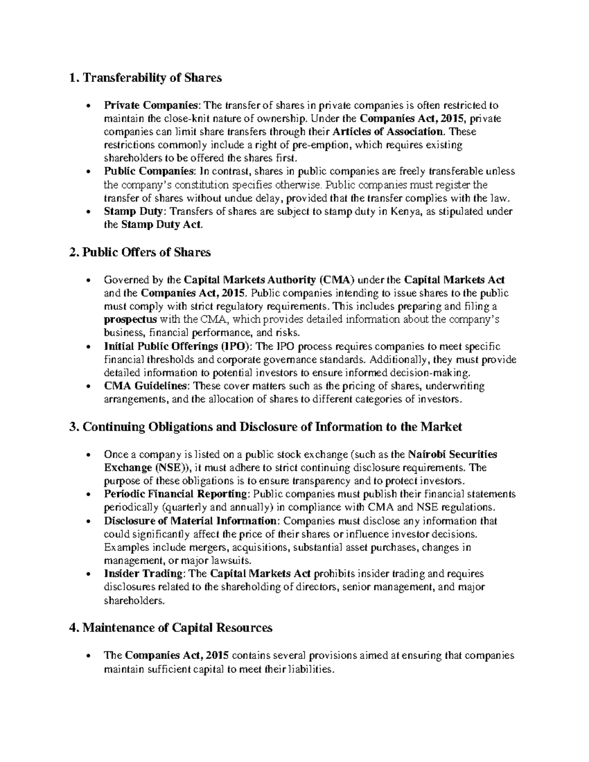 Week 5 general concepts - 1. Transferability of Shares Private ...