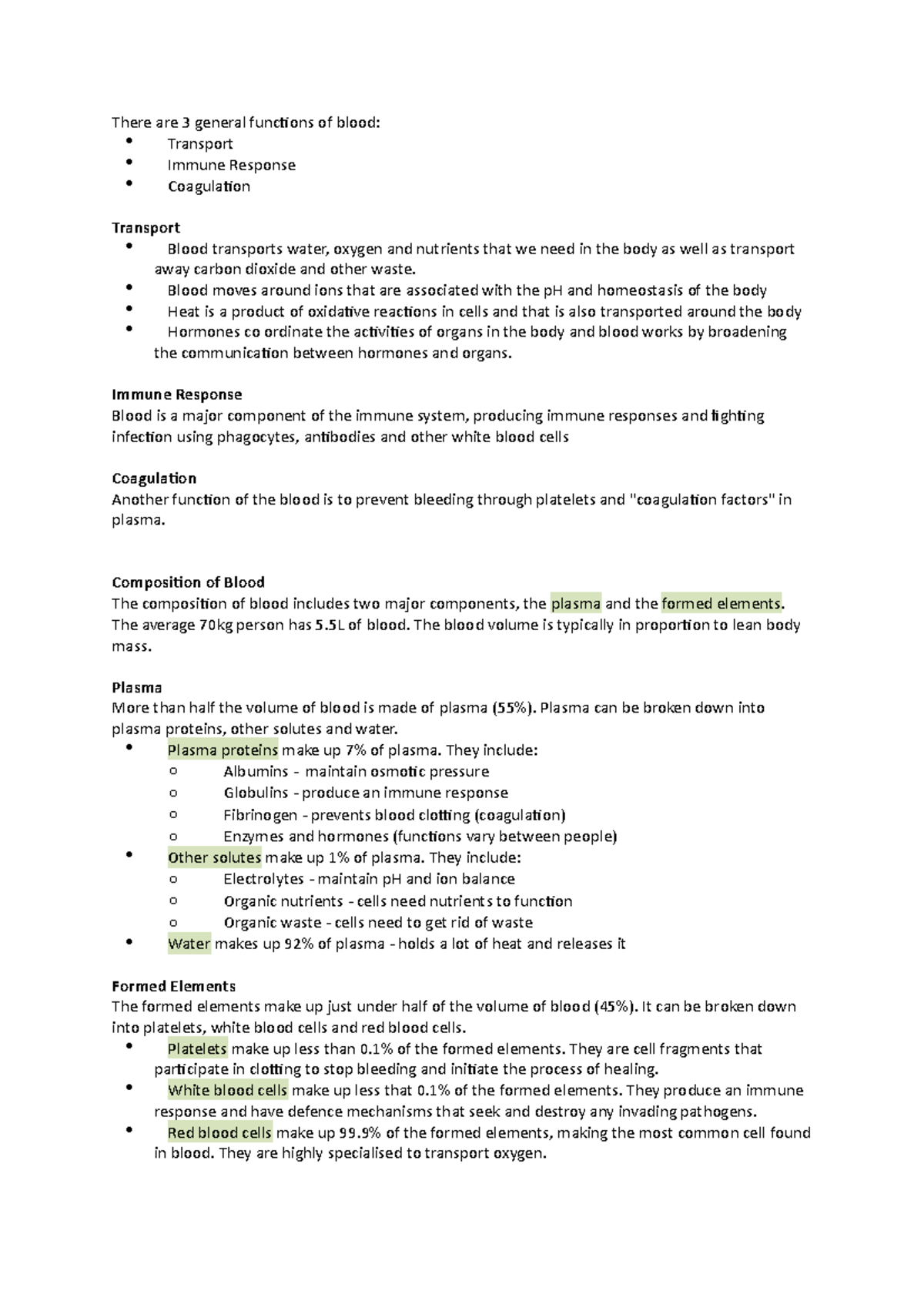 Lecture 13 - Composition and general functions of blood - There are 3 ...