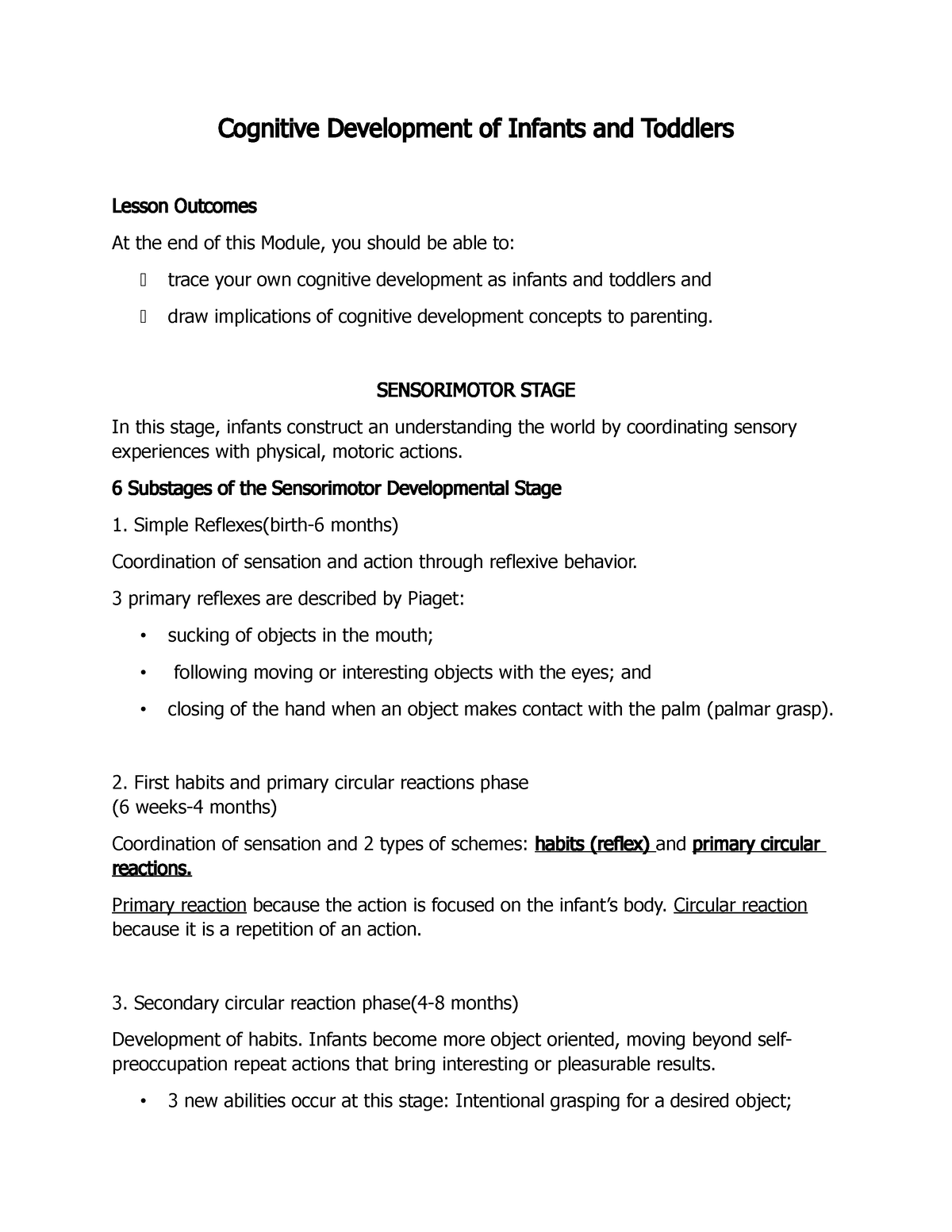 First habits and primary circular clearance reactions