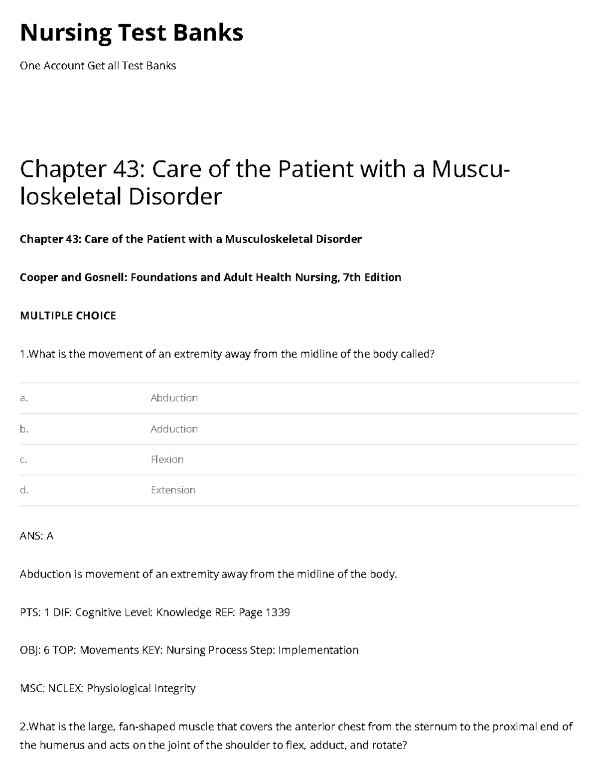 CH44 Care Of The Patient With A Musculoskeletal Disorder Nursing Test ...