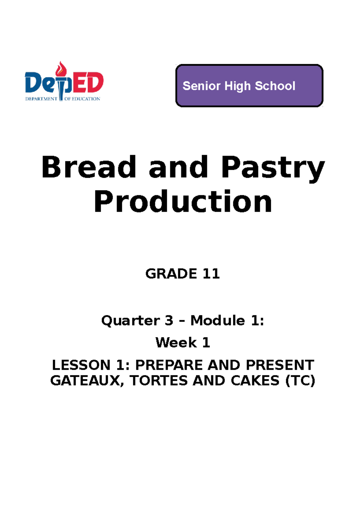 SLM M1 W1 VDSVDSV Bread and Pastry Production GRADE 11 Quarter 3