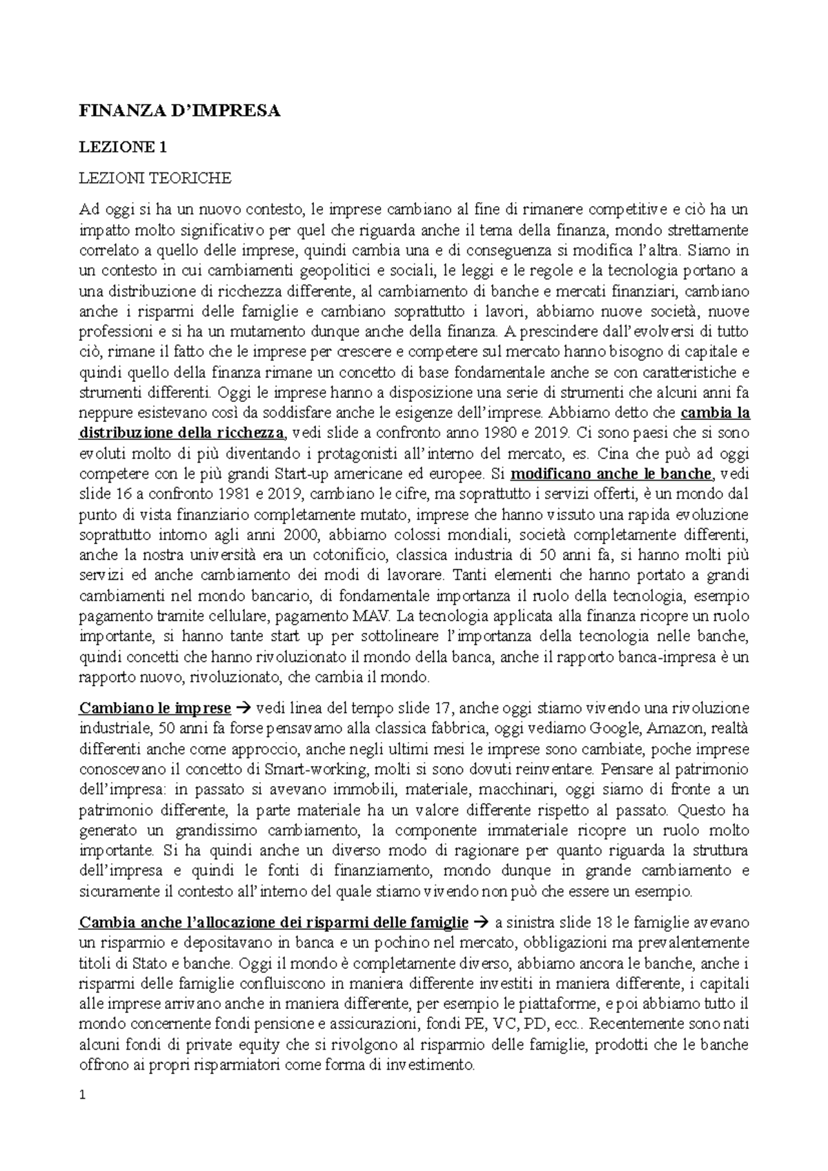 Dispense Completo Finanza - FINANZA D’IMPRESA LEZIONE 1 LEZIONI ...
