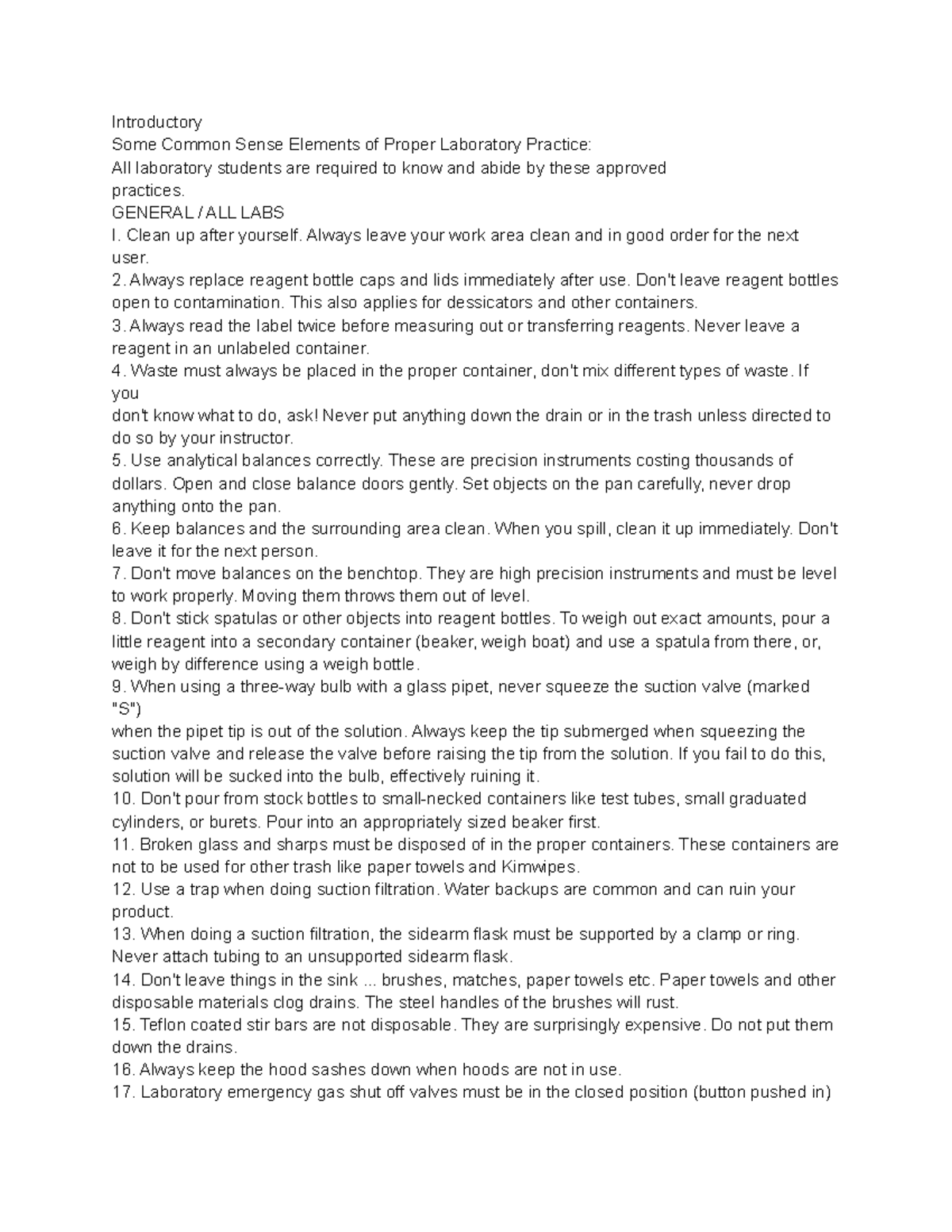 Lab rules practice - Introductory Some Common Sense Elements of Proper ...