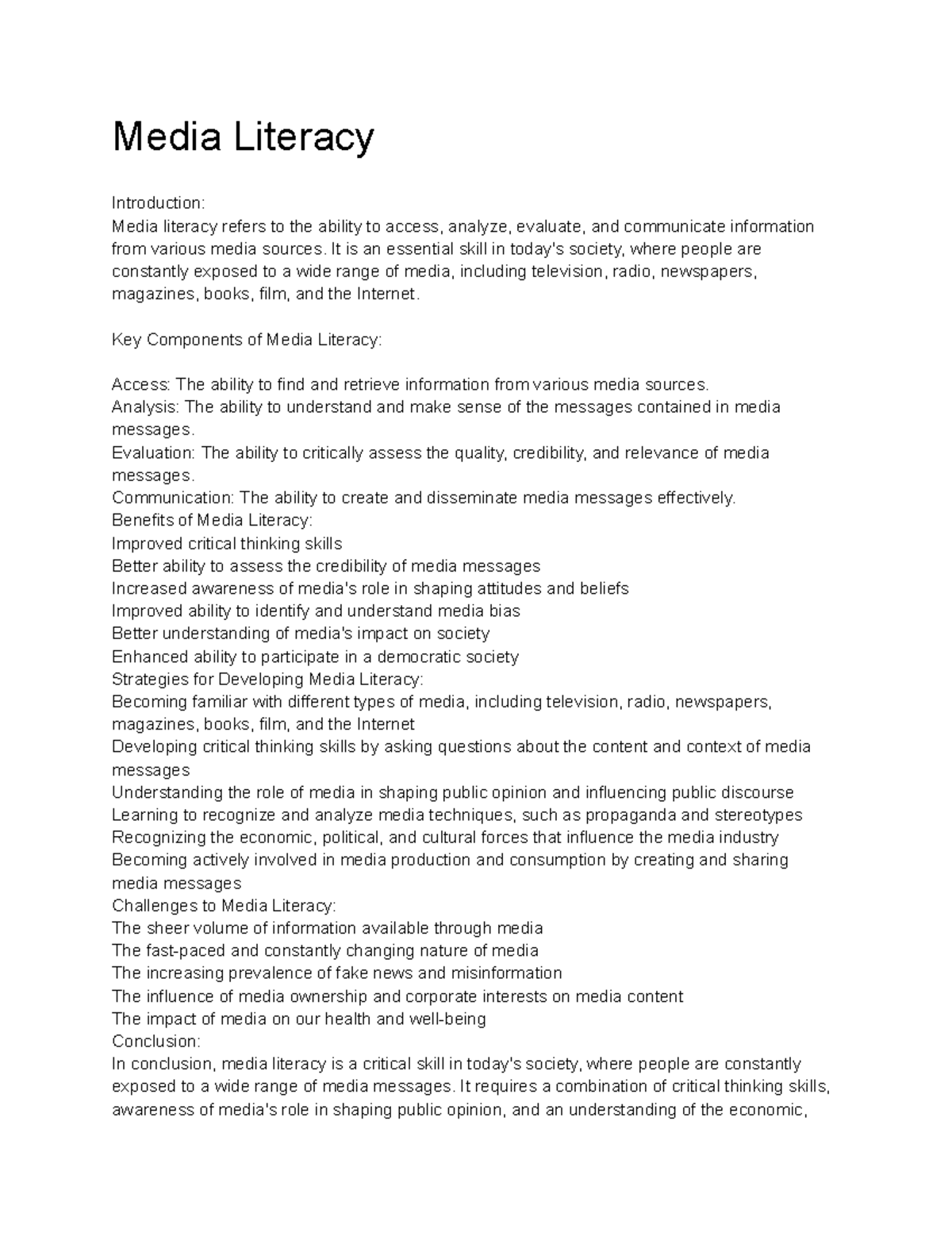 Communication Skills Lecture Notes 21 - Media Literacy - Media Literacy ...