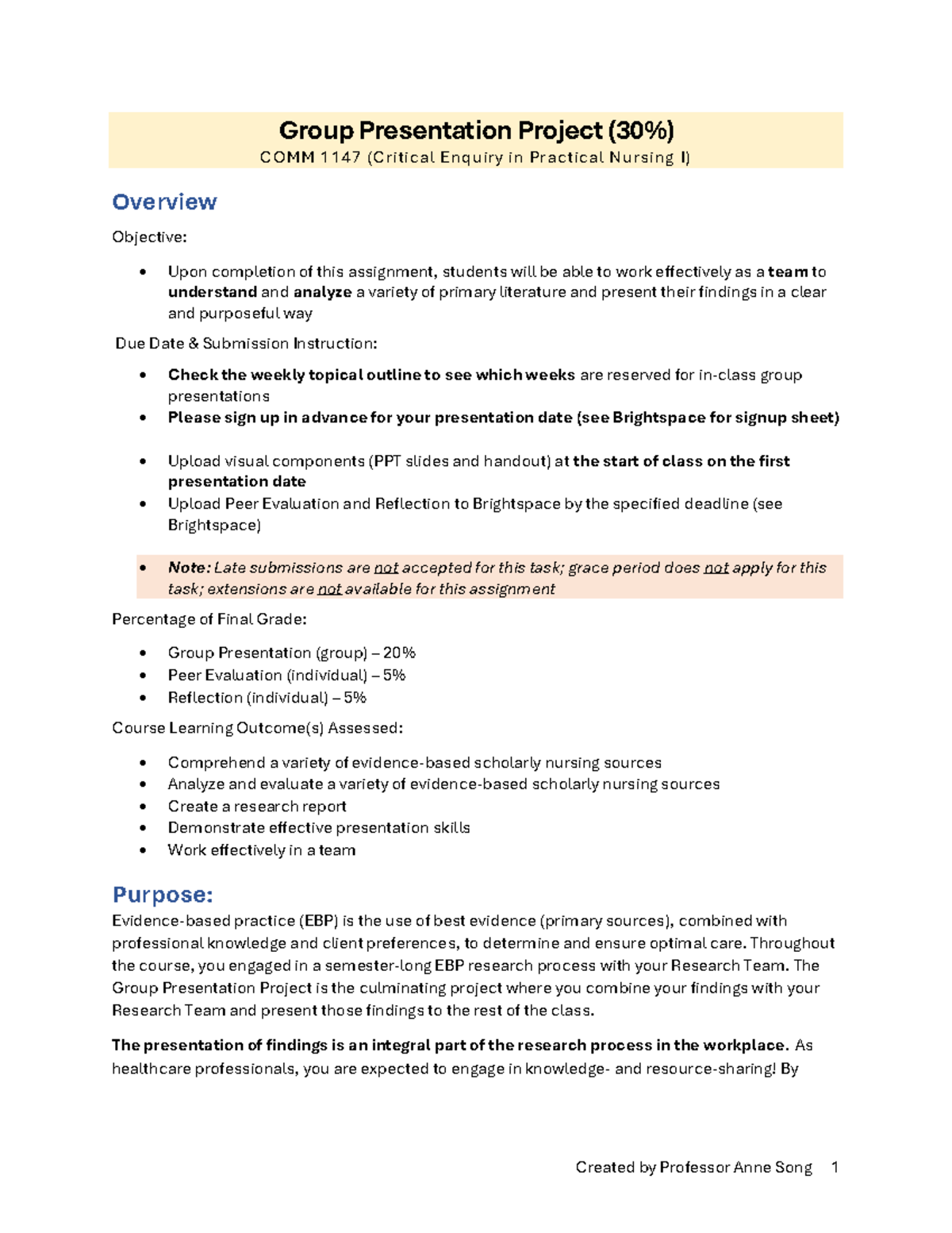 Group Presentation Instructions - Group Presentation Project ( 30 % ...