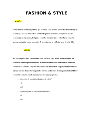 Mision y Vision - FASHION & STYLE MISIÓN Somos una empresa competitiva  que le ofrece a sus - Studocu