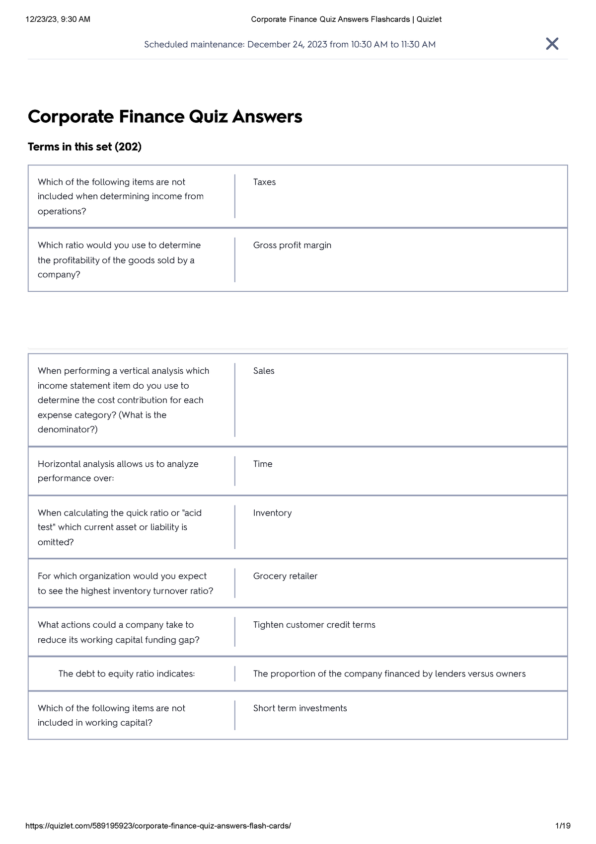 Corporate Finance Quiz Answers Flashcards Quizlet - Scheduled ...