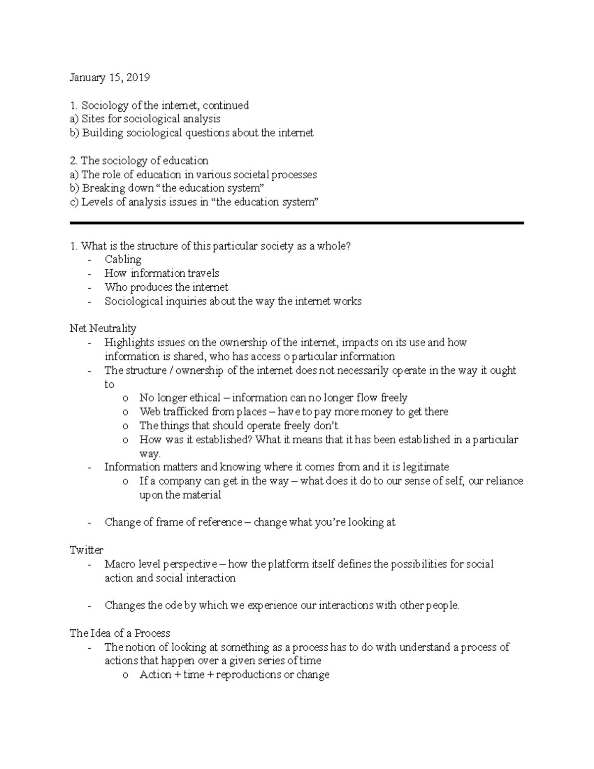 SOCI 1020 - Semester 2 - Week 2 - 2018 - January 15, 2019 Sociology of ...