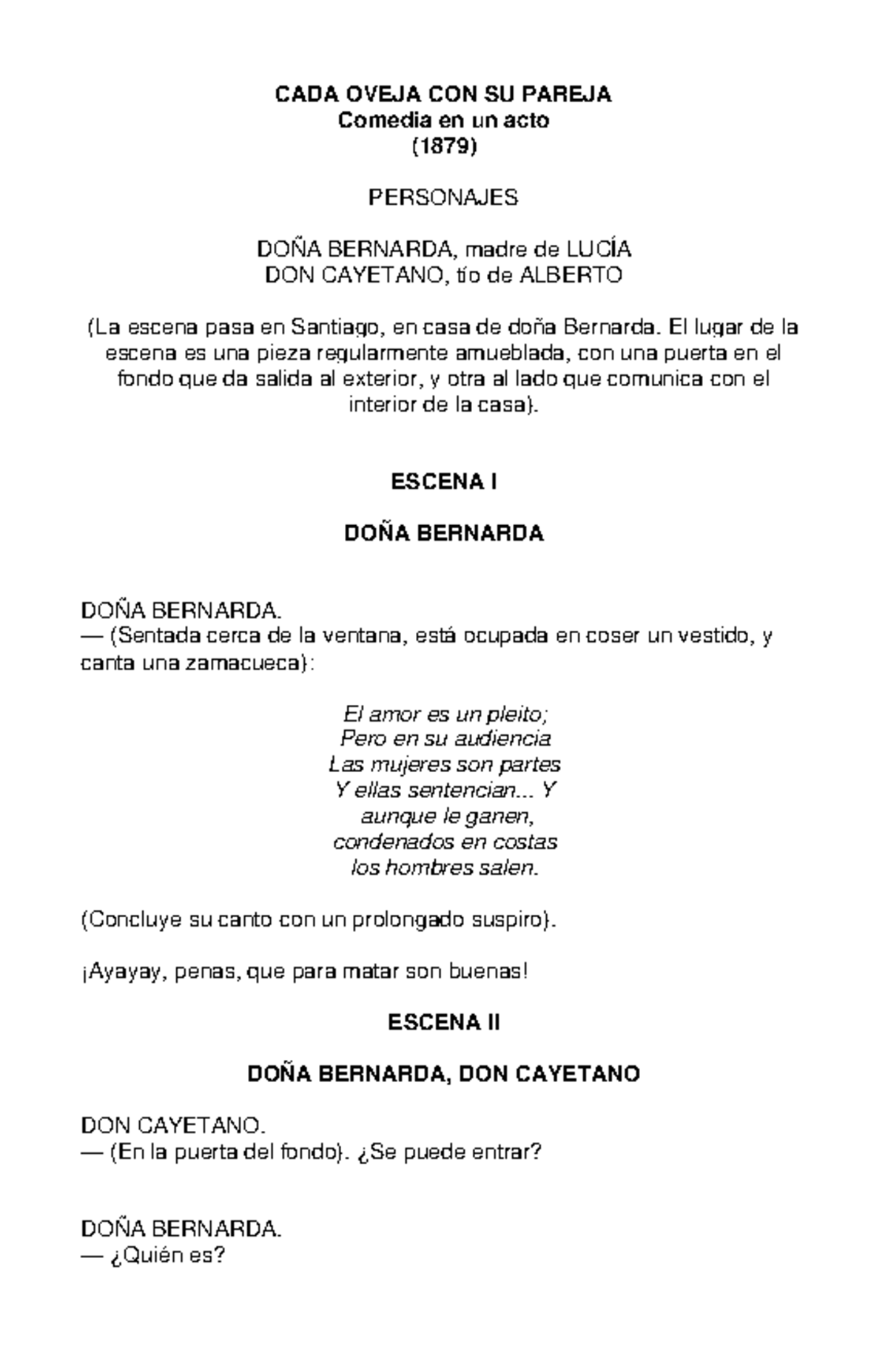 CADA Oveja CON SU Pareja - CADA OVEJA CON SU PAREJA Comedia en un acto ...