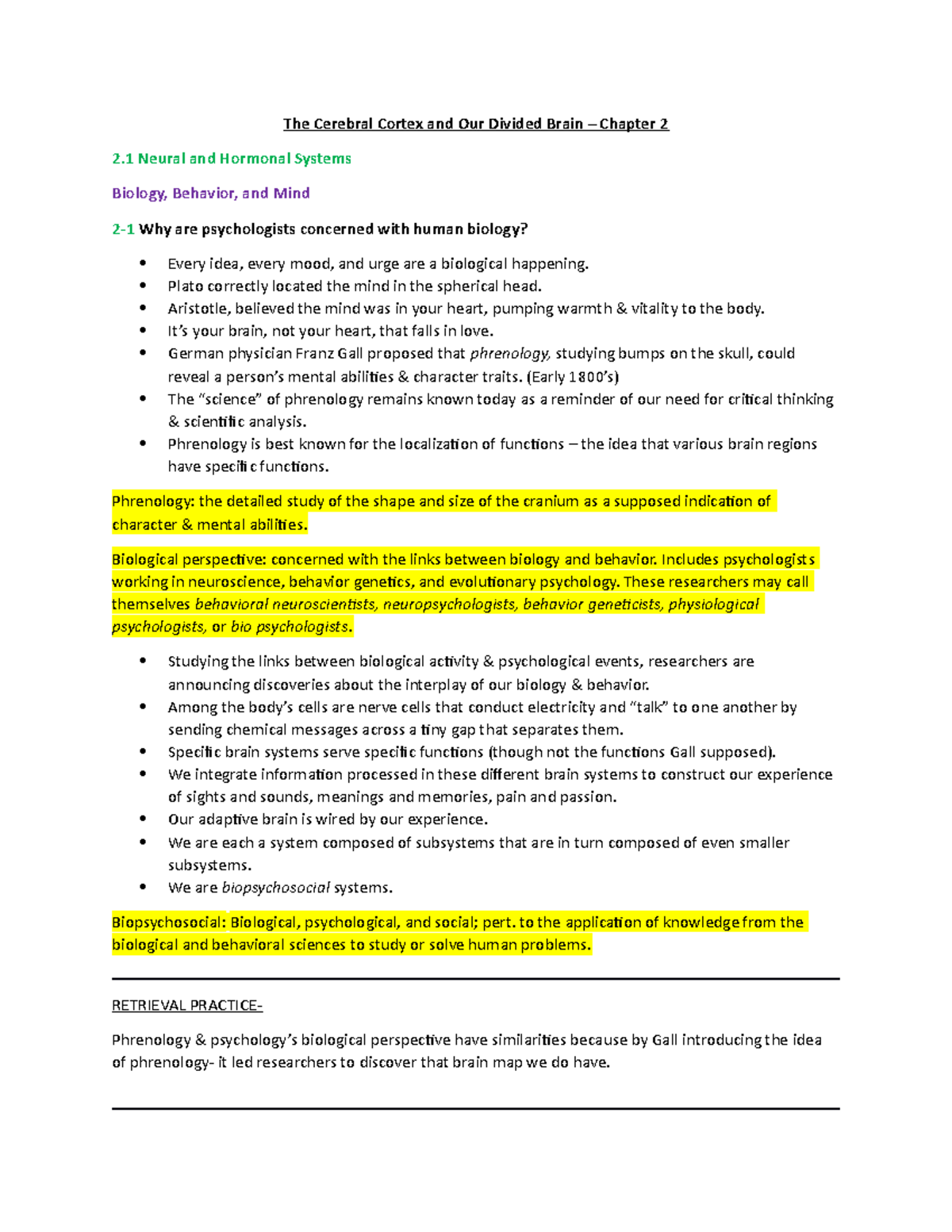 Chapter 2 - Notes - The Cerebral Cortex and Our Divided Brain – Chapter ...