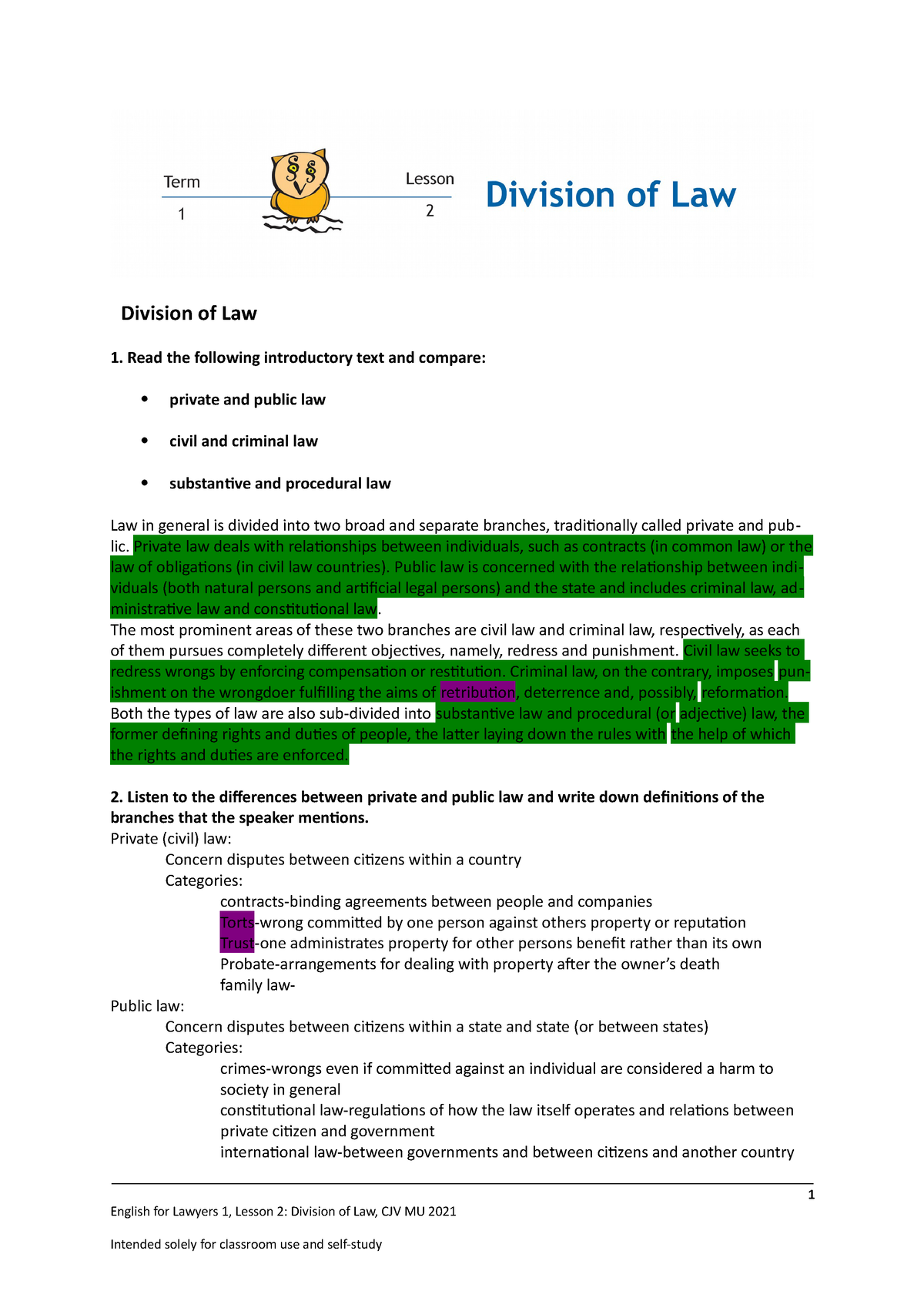 division of law assignment